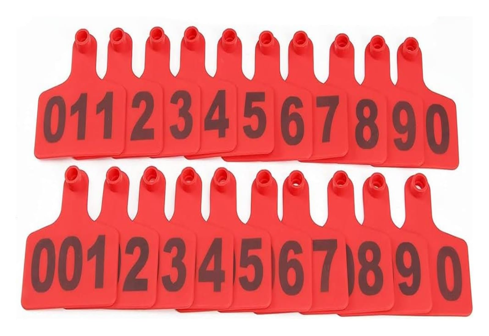 Kolczyk do ucha dla bydła PE | Wielokolorowe, wiele rozmiarów, 100 sztuk, ponumerowanych 001-500 PE, kolczyków dla bydła(Red,(2.36*2.95in) 001-100)