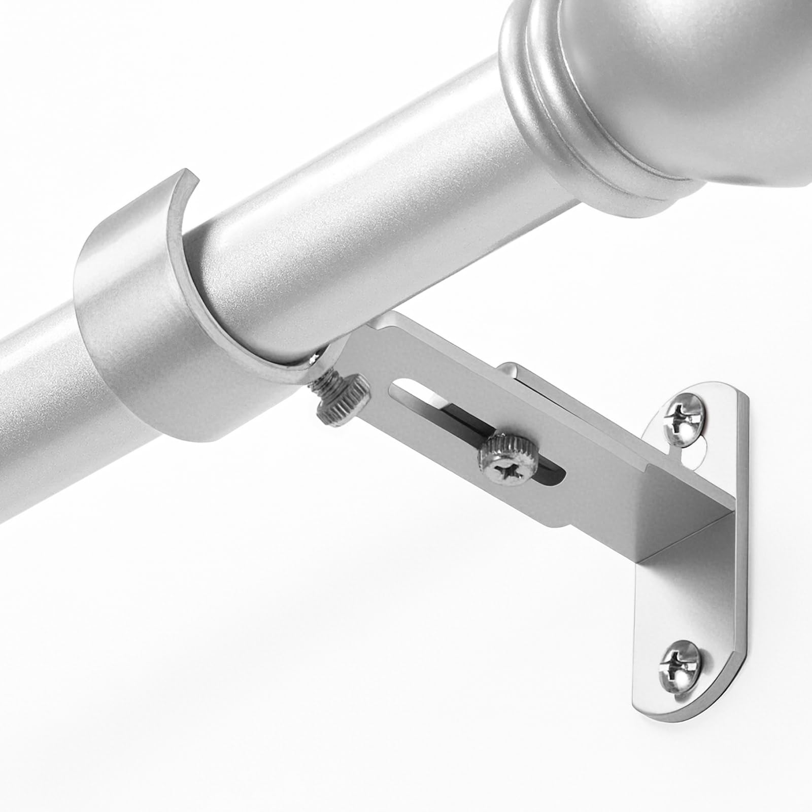 AMZSEVEN Adjustable Curtain Rod Brackets, Metal Window Drapery Rod Hanger Holders Hooks for 1 inch Rods (Satin Silver, Set of 2)