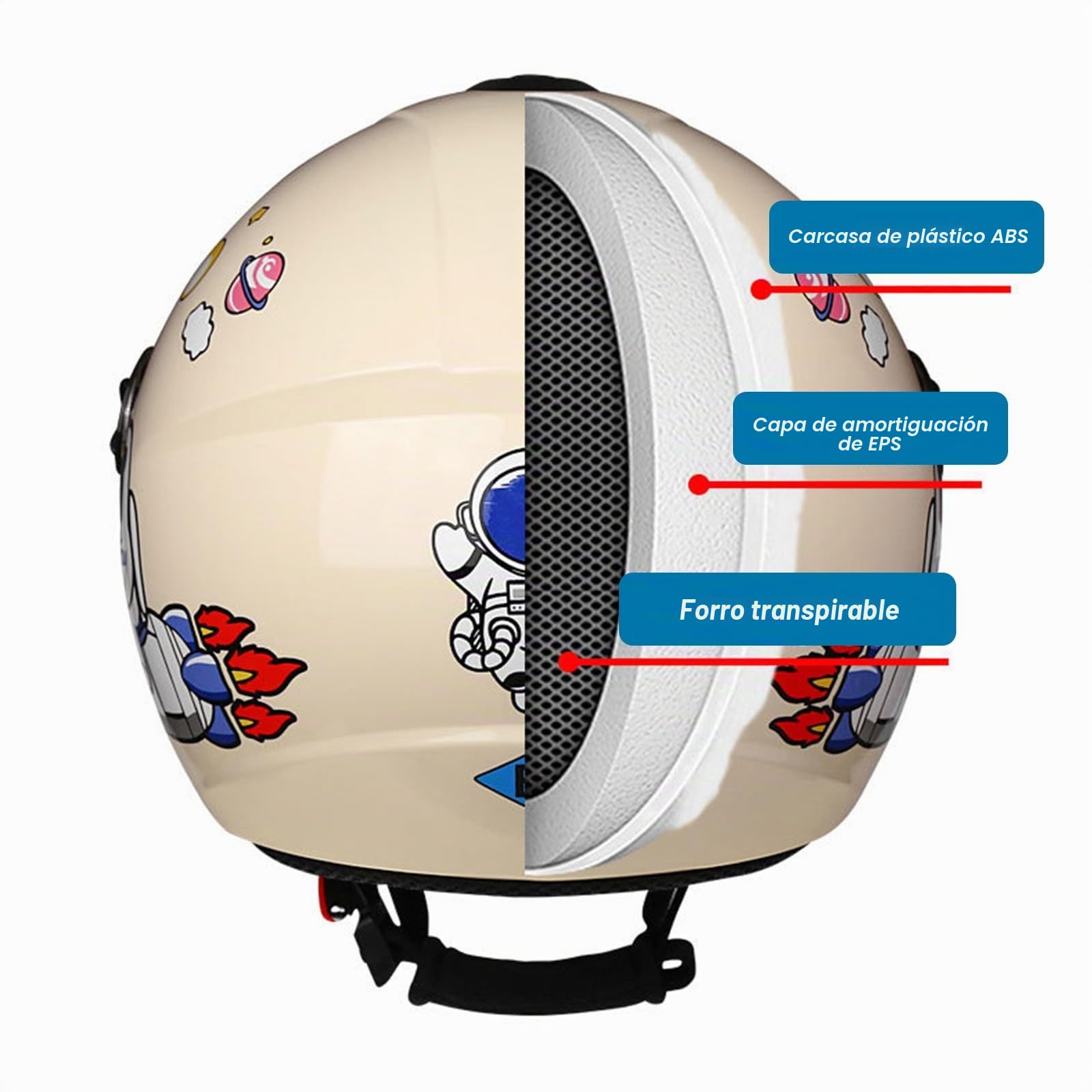 Casco de Moto Infantil 3/4, Casco Jet con Visera, Cascos de Ciclomotor para Niños Niñas, Casco de Moto Media Cara Homologado ECE M,50-56CM