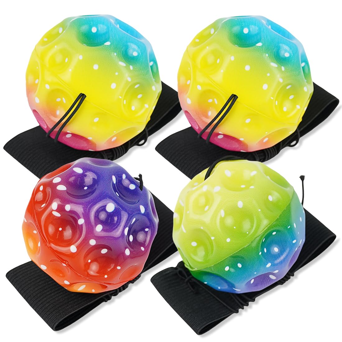 Space Ball con Corda, 4 Pezzi Palline da Salto Astronomiche, Multicolore Moon Bouncing Ball, Palla da Polso Sportiva, Per Giochi e Allenamenti