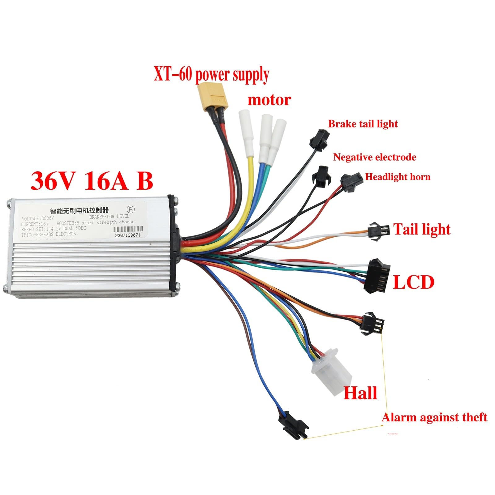 Centralina Monopattino Elettrico Controller motore brushless 36V 48V 500W 800W TF-100 Display LCD misuratore scooter elettrico modifica bici Centralina Bici Elettrica ( Color : TF-100 36V 16A A set )