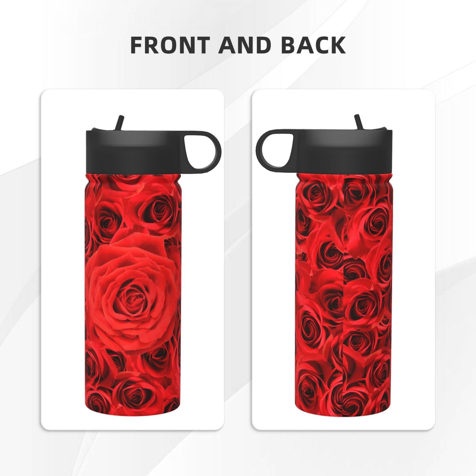 Amazon｜赤いバラ 薔薇 花柄 水筒 スポーツボトル 魔法瓶 ステンレス