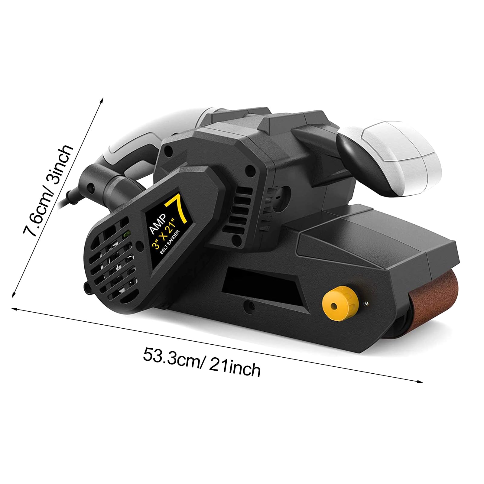 ACAGALA Lijadora de banda de 750 W, 75 mm x 533 mm, con 10 bandas de lijado y bolsas para el polvo, lijadora de mesa con regulación de velocidad variable 2 en 1, adaptador de aspiradora de 3 metros de