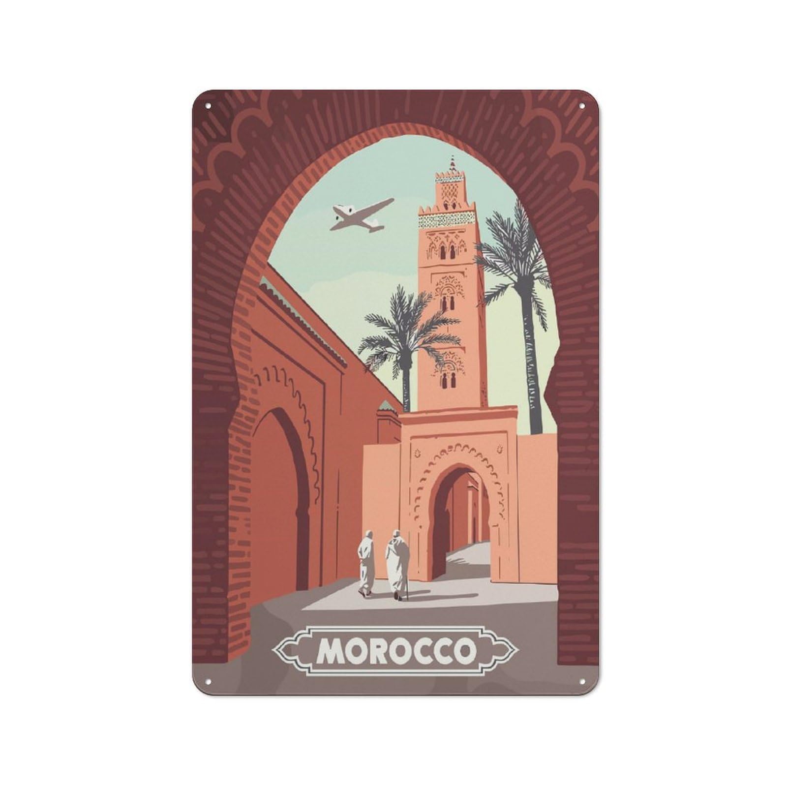 Junmoney Style-21 For Café Or Restaurant, Morocco Travel (9) Retro Metal Sign 30X20cm, Gift For Café Owners And Decorators During The Christmas Season