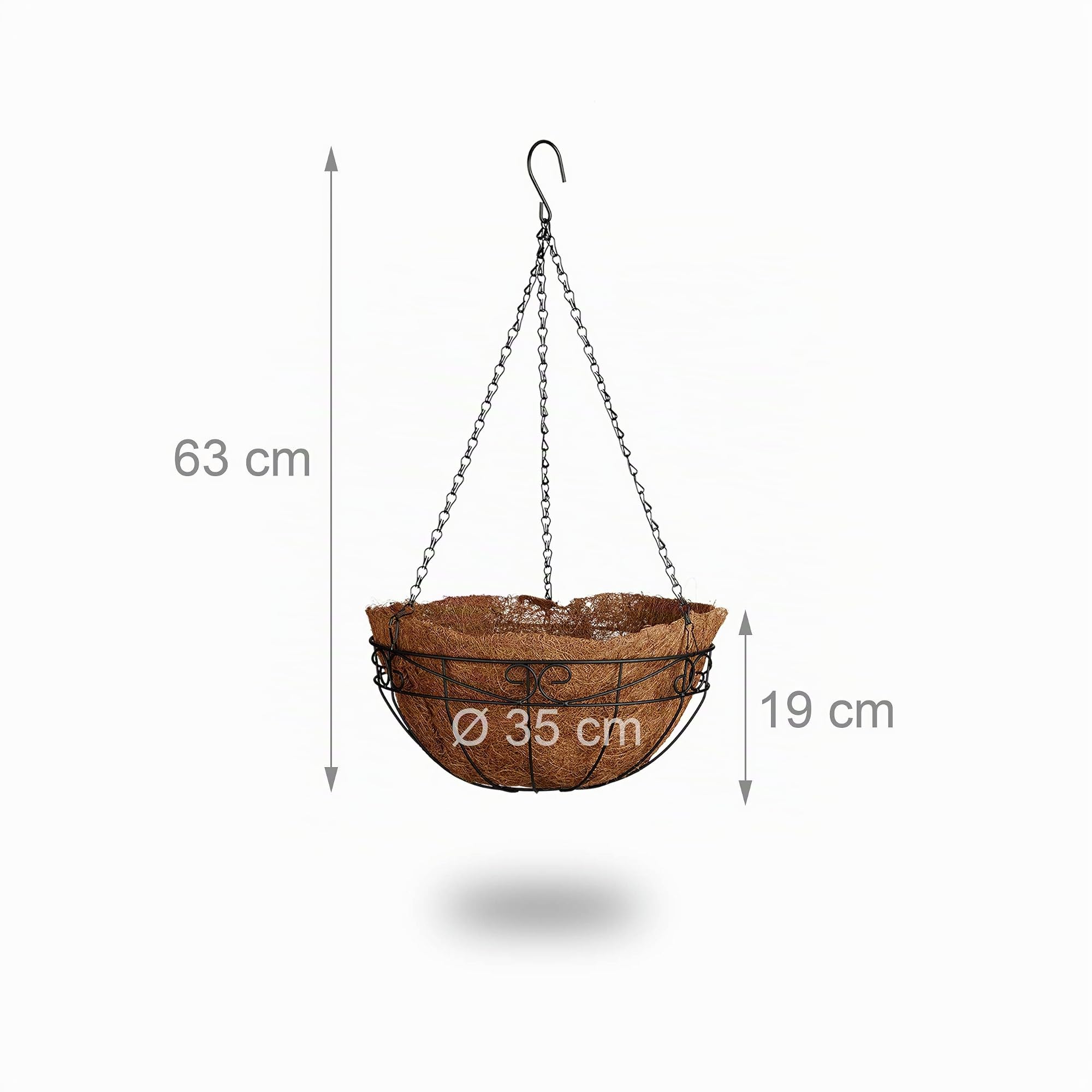 Relaxdays 3 Portavasi da Parete, Fibra di Cocco, 33 Litri, con Catena, D: 35 cm, Fioriera Sospesa, Marrone