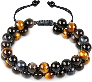 ColorBaby Quadruple Protection Bracelet - For Protection - 8mm Bead Bracelet - Bring Luck And Prosperity - Silver Obsidian - Black Obsidian - Yellow Tiger Eye - Blue Tiger Eye - Stone Bracelets, 8mm,