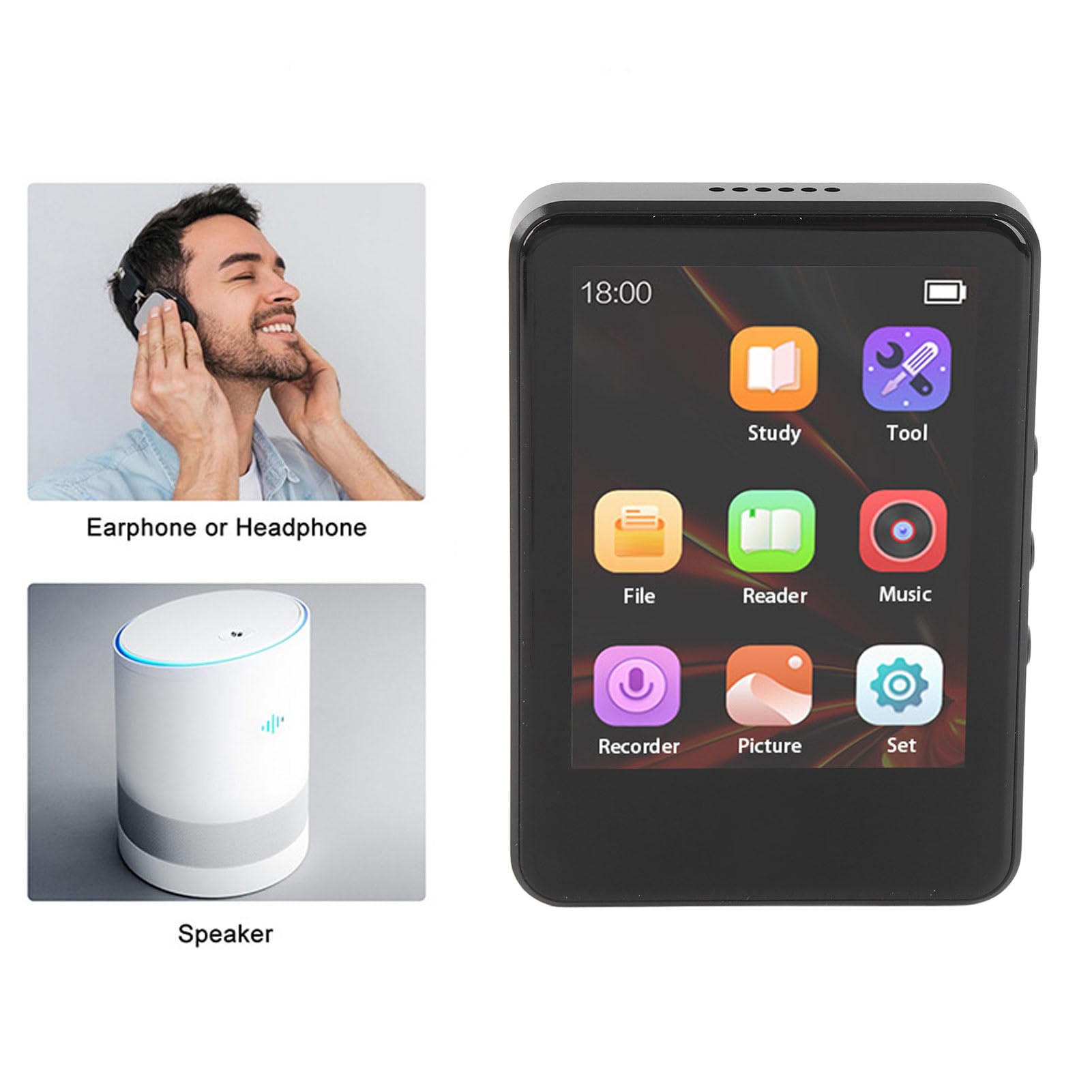 Zunate 2 Pièces Lecteur MP3 Écran Tactile 2,8 Pouces avec Haut-Parleur