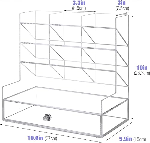 Miniatura 6 de Organizador de escritorio de acrílico transparente con 10 compartimentos para bolígrafos, suministros de escritura y corrección, ideal para oficina,
