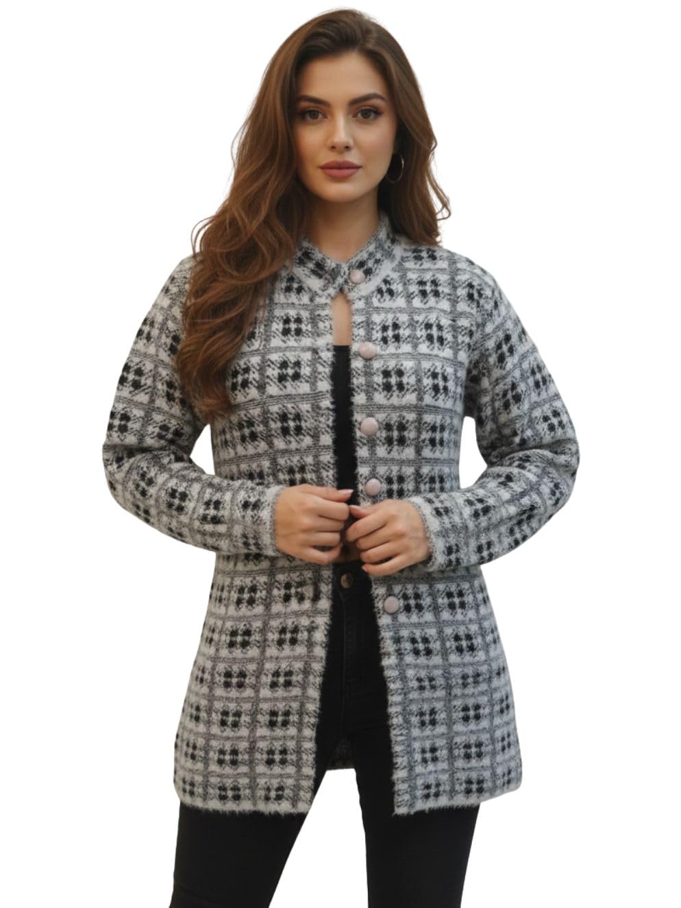 Women Printed Long Woolen Cardigan-image-47