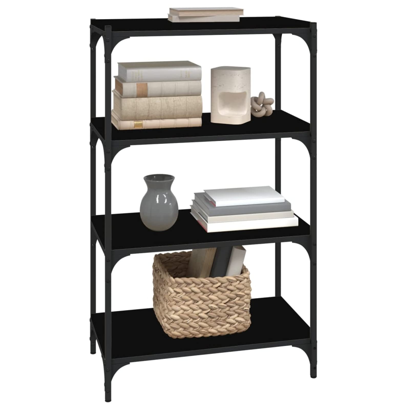 Annlera Libreria Porta Libri In Legno Multistrato E Acciaio – Nero, 60x33x100 Cm, 4 Ripiani, Stile Industriale, Mobile Salvaspazio Per Soggiorno E Ufficio