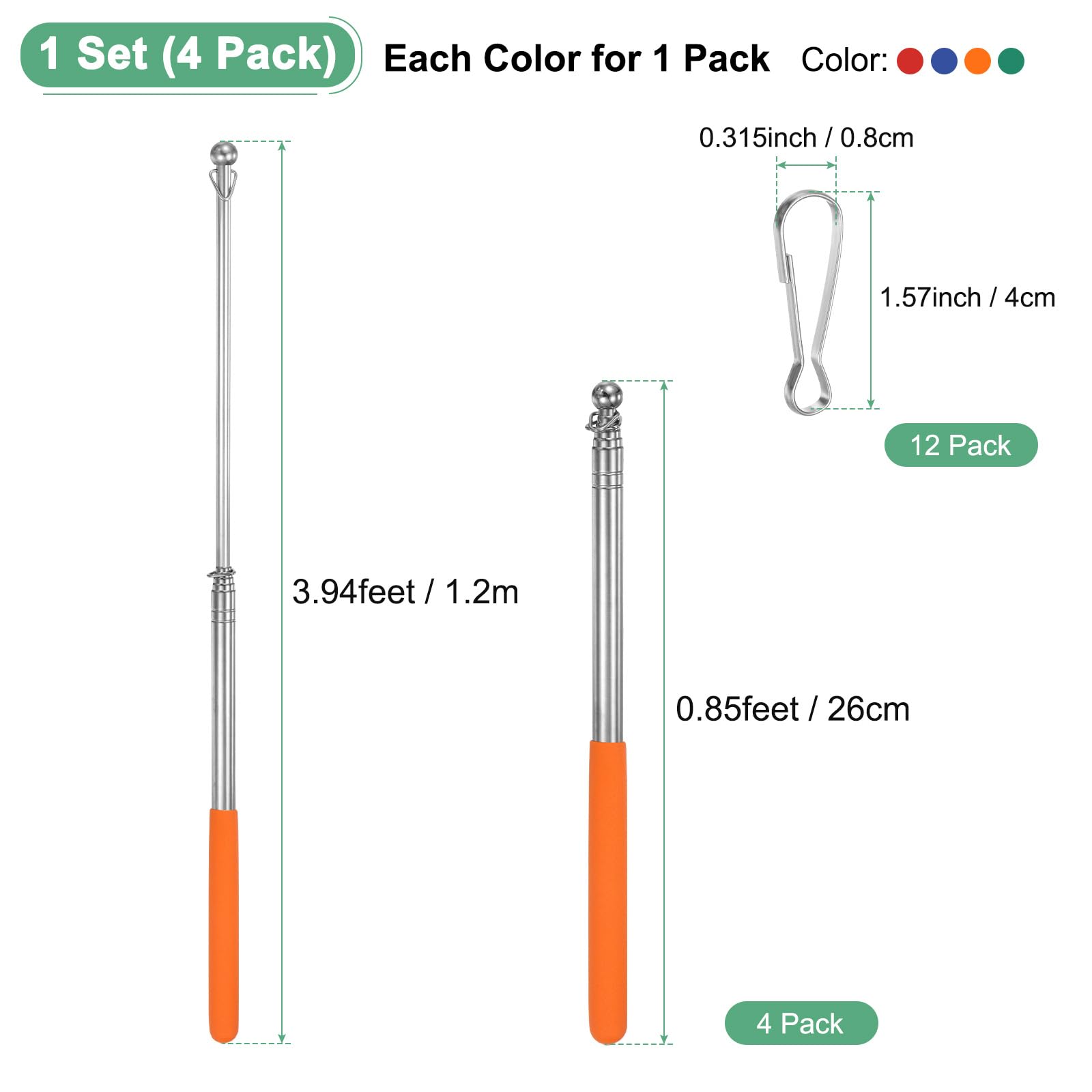 M METERXITY 4-Pack 3.94Ft/1.2M Telescopic Handheld Flagpoles - Image 3