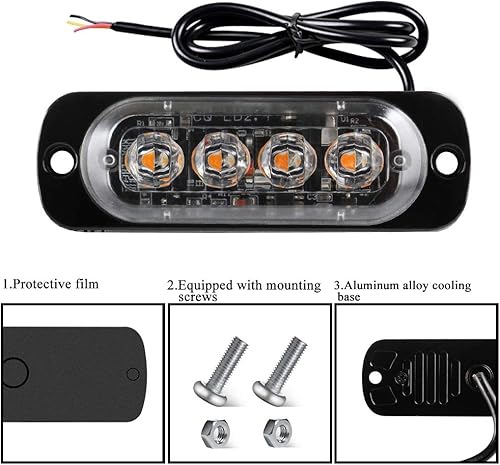 Miniatura 6 de Teguangmei 4 luces estroboscópicas de emergencia ultrafinas de 4 LED, montaje en superficie universal de 12-24 V, barra de luz de advertencia de