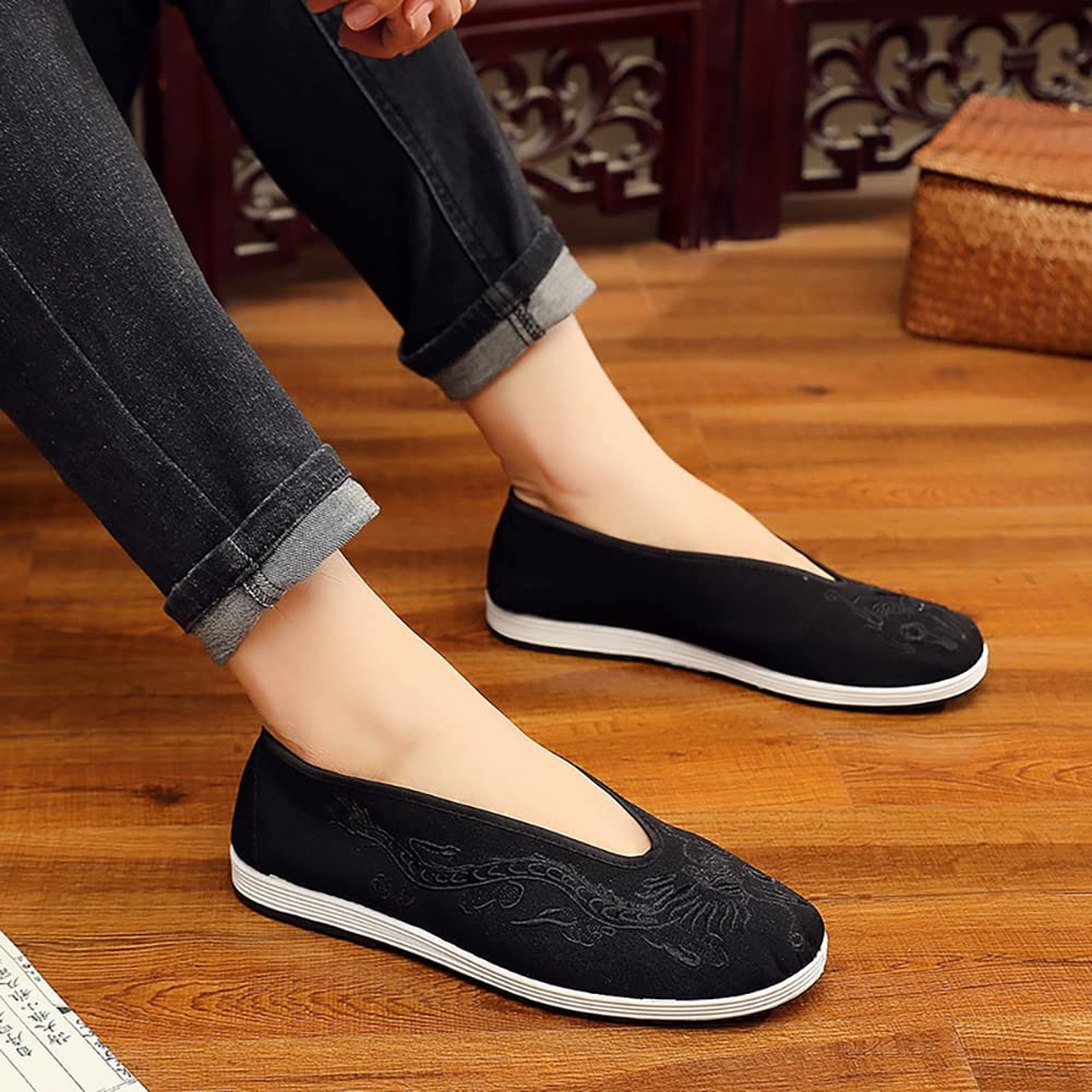 Chaussures Brodées Tai Chi Chaussures Kung Fu Brodées Sports Pantoufles Classiques Casual Arts Martiaux Chaussures de Sport Arts Martiaux Pantoufles Traditionnelles Chinois Unisexe Noir