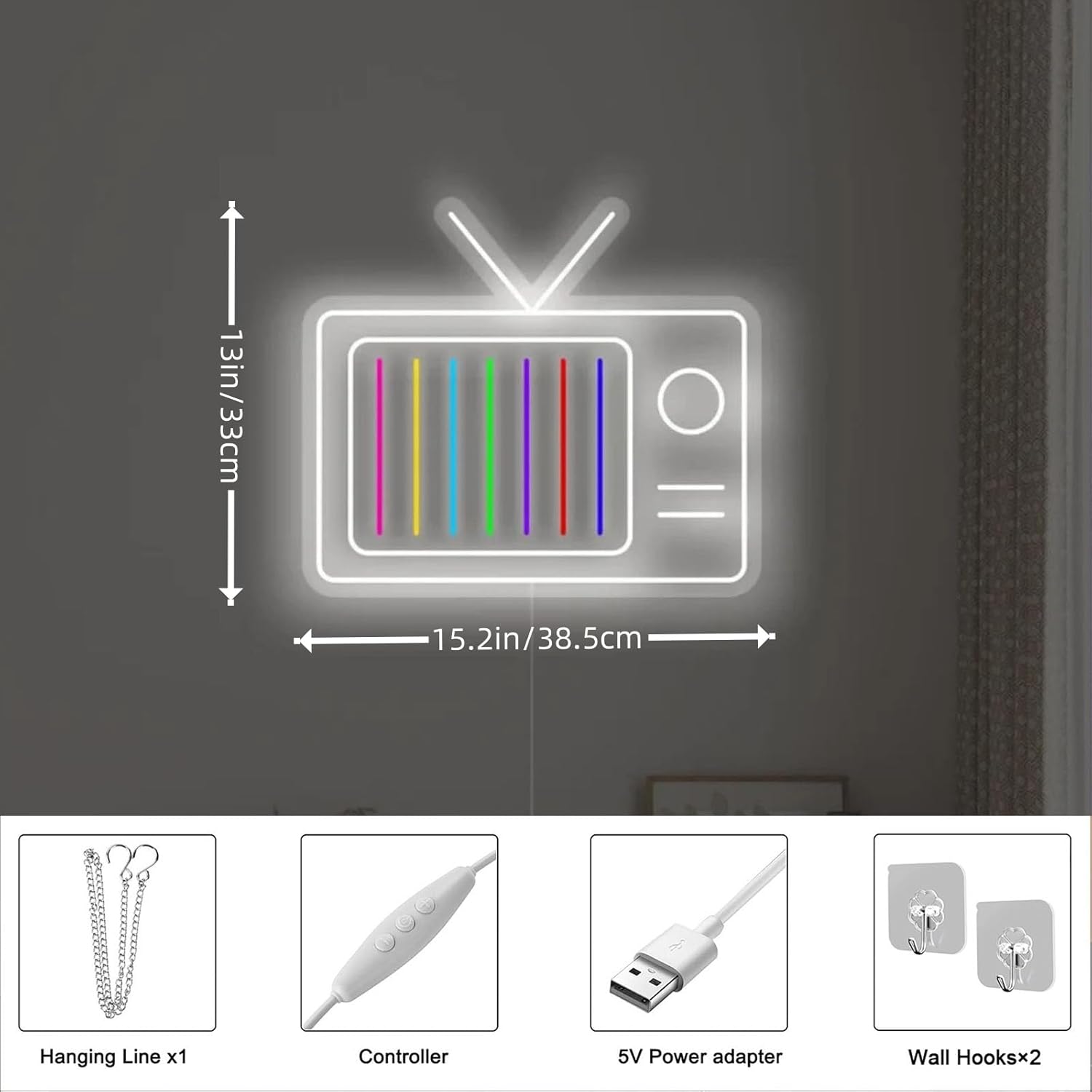 Retro TV Led Neon Sign - Vintage Old TV Set with TV Interference No Signal - Perfect Wall Décor for your 90s Theme Party, 13"x15.2"