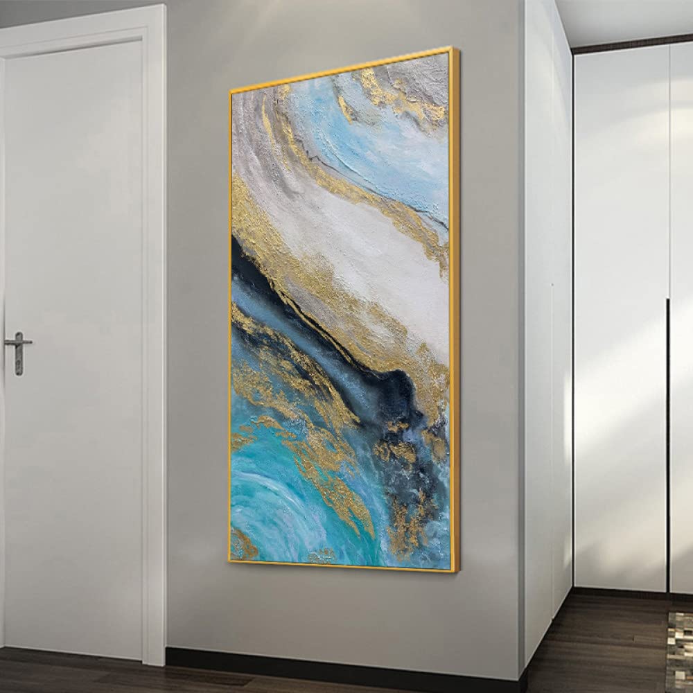 Peinture à l'huile abstraite or toile minimaliste grand format