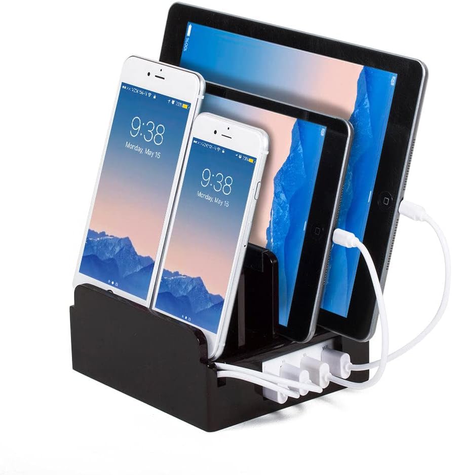 The Compact Charging Station by Great Useful Stuff - Say Goodbye to Clutter, The Compact Way. Desk Organizer Dock and Stand - Cherry (Set of 4 Lightning Short Cords)