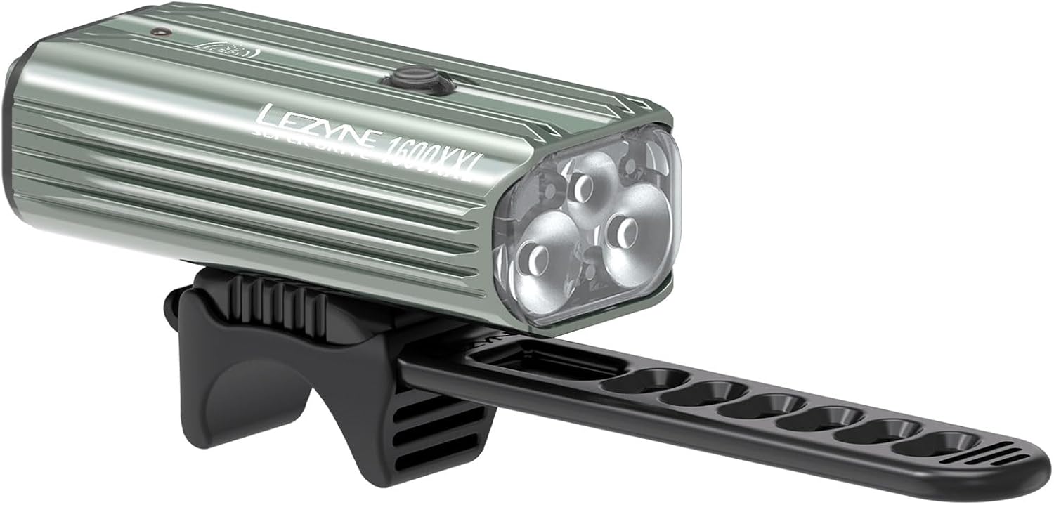 LEZYNE Super Drive Bicycle USB Rechargeable IPX7 White LED Front Light with Multiple Solid & Flash Modes | Integrated Silicone Rubber Strap Mount | Smart Connect | 1600/1800 Lumens Options