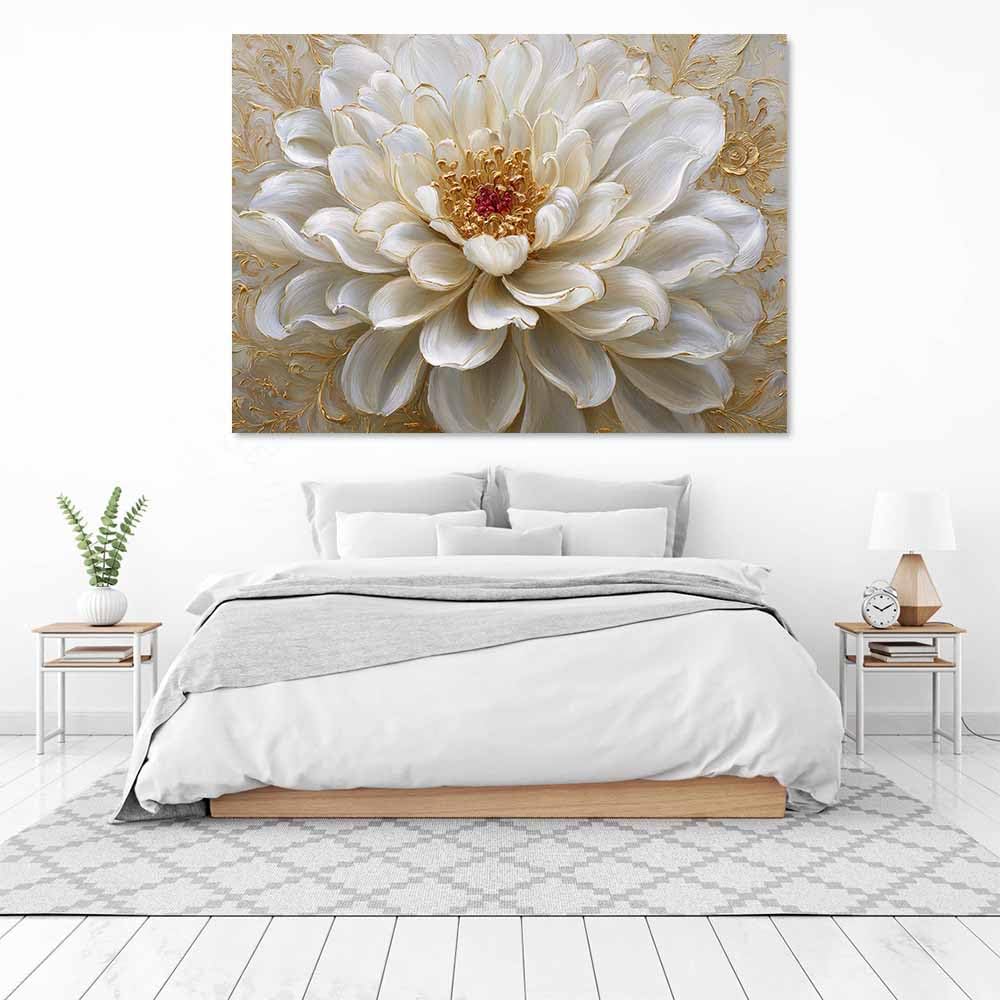 CUDAOO Semplice arte botanica Stampe su Canvas Peonia dai bordi dorati per Camera da Letto Agriturismo Soggiorno Bagno(beige)-60x90cm Incorniciato