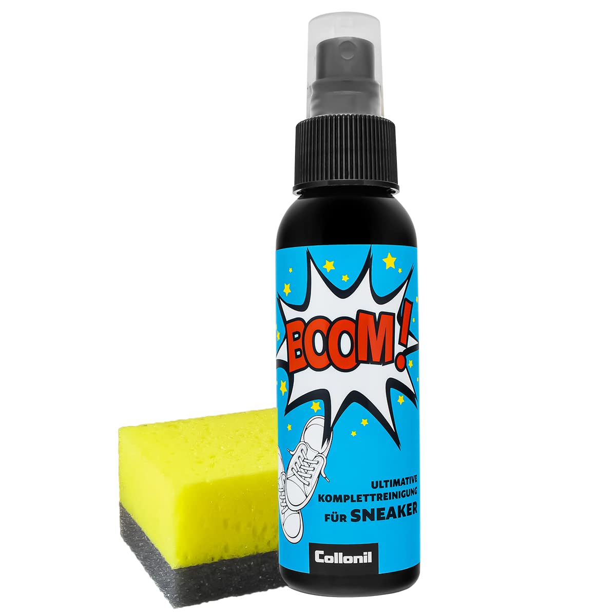 CollonilBOOM Sneaker Cleaner Kit 3.38 fl oz – All-in-One Shoe Cleaner for Sneakers, Suede, Leather & Fabric – Includes Sponge – Cleans Soles, Mesh & Laces – Powerful Magic 4 Formula – Made in Germany