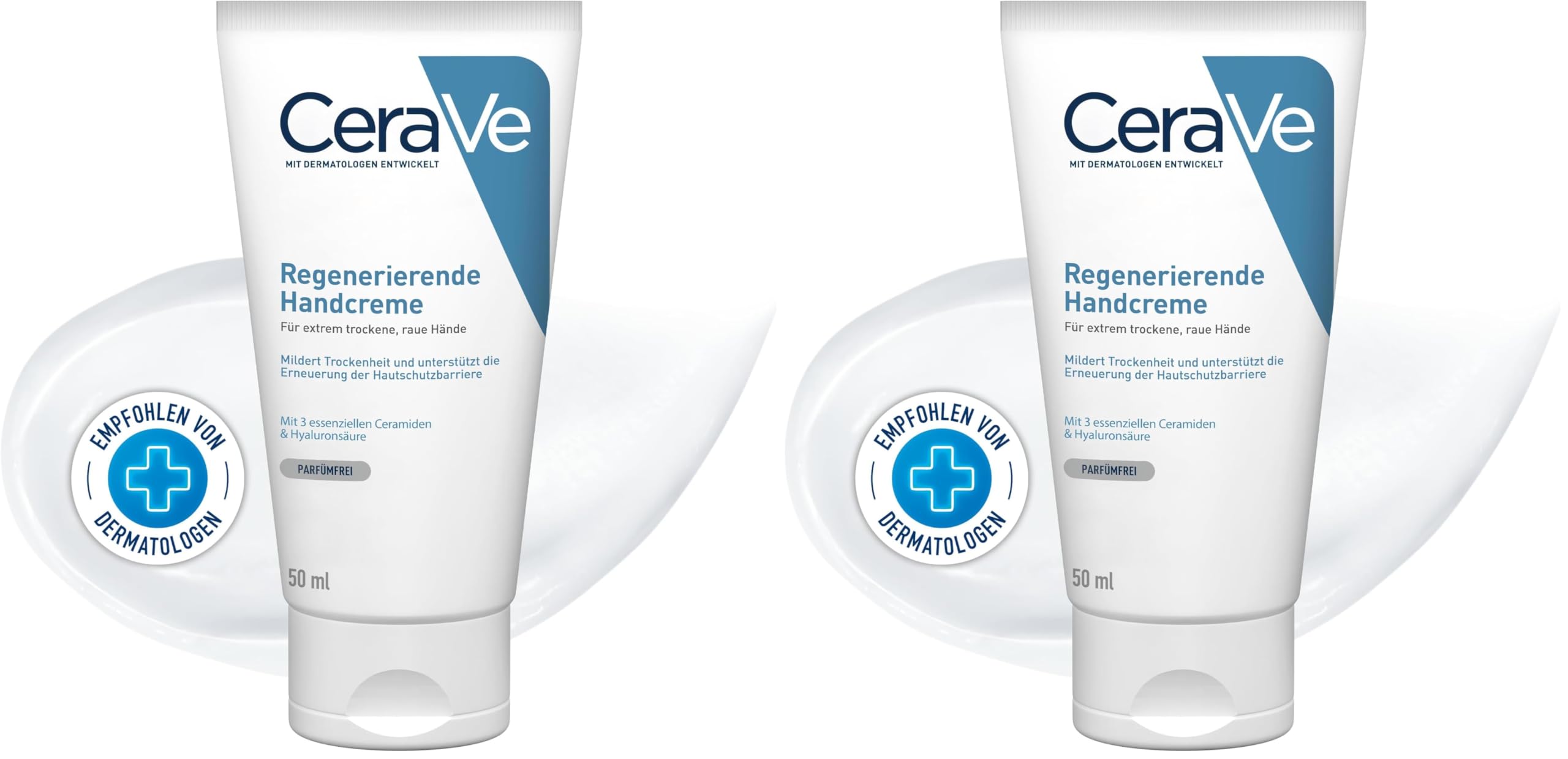 CeraVe Regenerierende Handcreme, Sanfte Creme bei empfindlicher Haut, Ohne Duftstoffe, Bei Neurodermitis oder Allergien, Mit Hyaluronsäure und essenziellen Ceramiden, 50 ml (Packung mit 2)