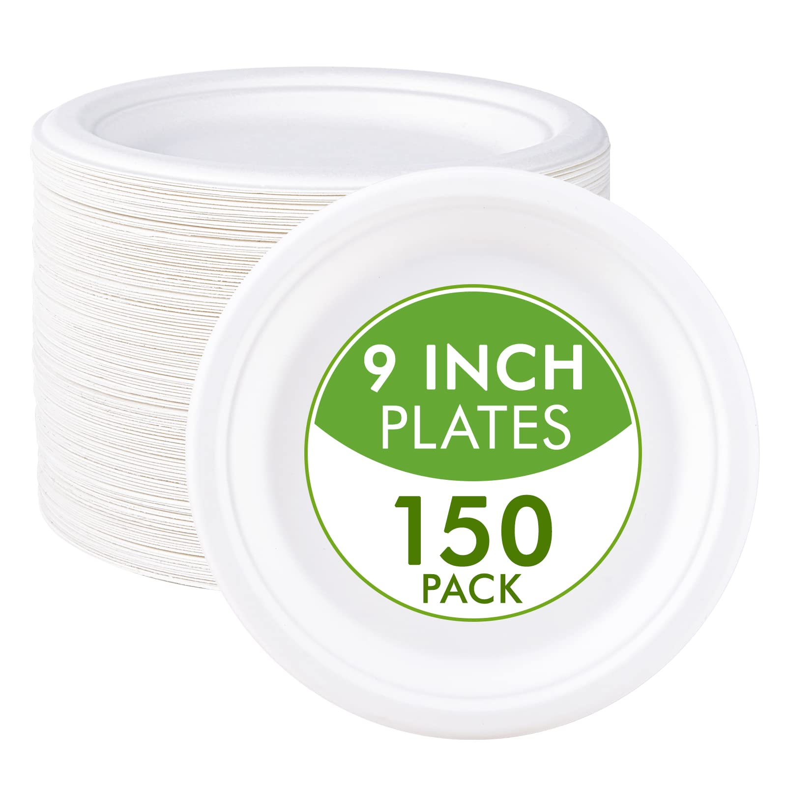ECOLipak 9 inch Compostable Paper Plates, 150 Pack Heavy Duty