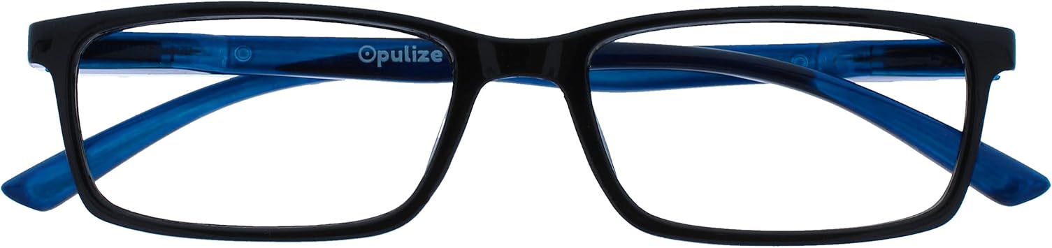 OPULIZE SEE Blue Light Blocking Glasses for Women and Men, Narrow Frame, Spring Hinges, Anti-Reflective Computer Glasses, Black Blue Arm Pack of 1