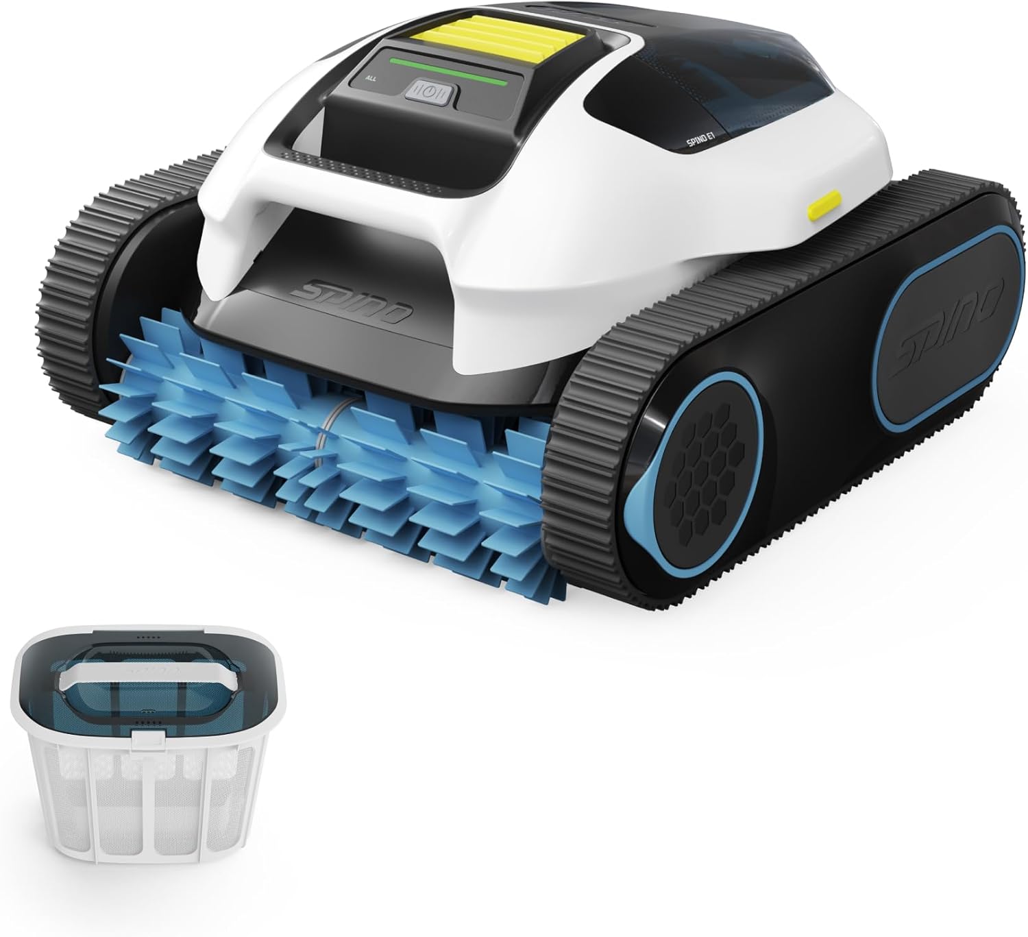 Spino E1 Robotic Pool Cleaner with Filter Basket, Cordless Pool Vacuum Robot for Inground & Above Ground Pools, up to 1,600 Sq.ft, Up to 210 Mins Runtime, APP Control with 5 Modes (Filter Basket*2)