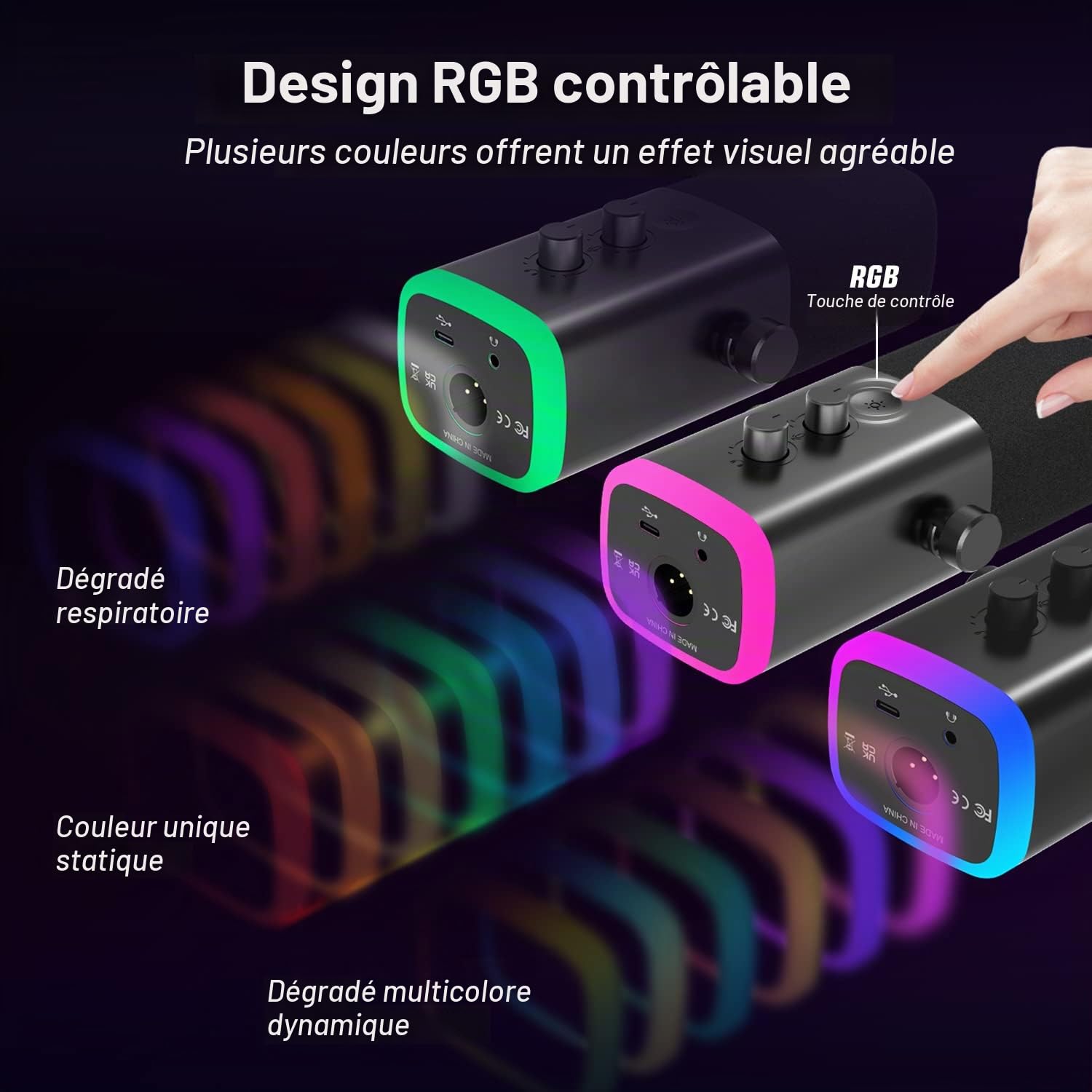 Microphone de jeu FIFINE XLR/USB, micro dynamique de streaming en studio, microphone de bureau pour ordinateur pour podcast, voix off, enregistrement, avec RGB, mute, prise casque de surveillance