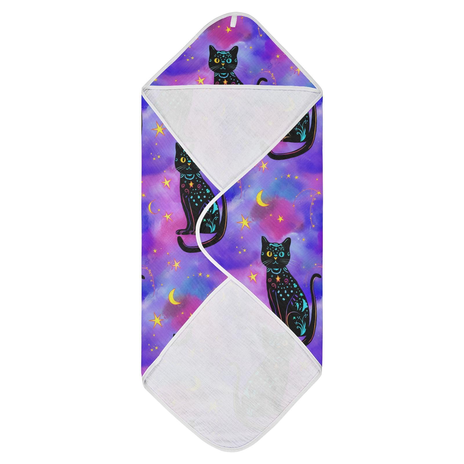 Msyxl Black Cats Stars Hooded Towel - Ultra Soft & Absorbent Muslin Cotton Bath Towel for Babies, Toddlers, Newborn - Boys & Girls Essential 30