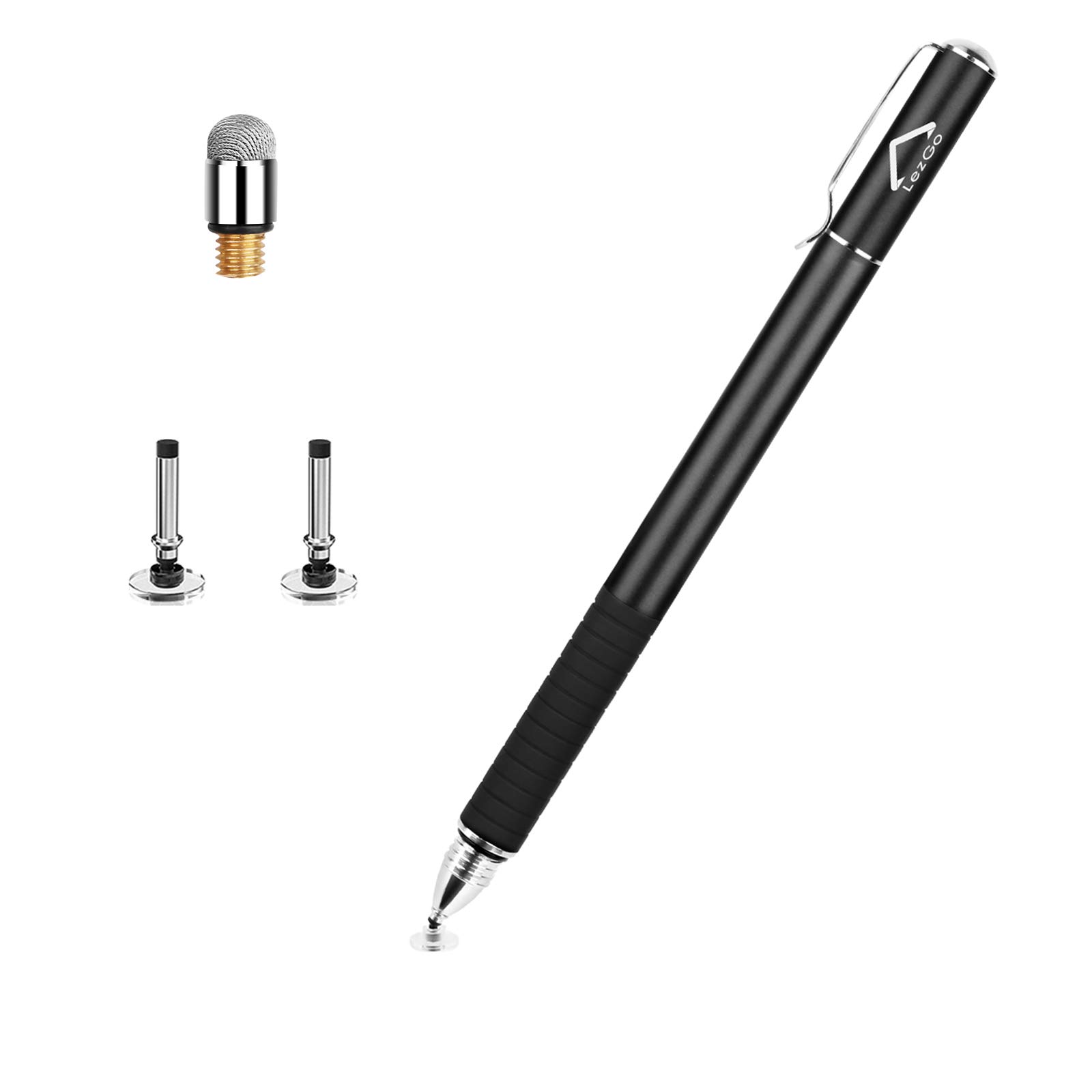 Stylus pens for Touch Screens, LezGo 2-in-1 Universal disc Stylus for iPad, iPhone and All Other capacitive cellphones, Tablets, laptops Bundle with 3 Replacement Tips (Black)