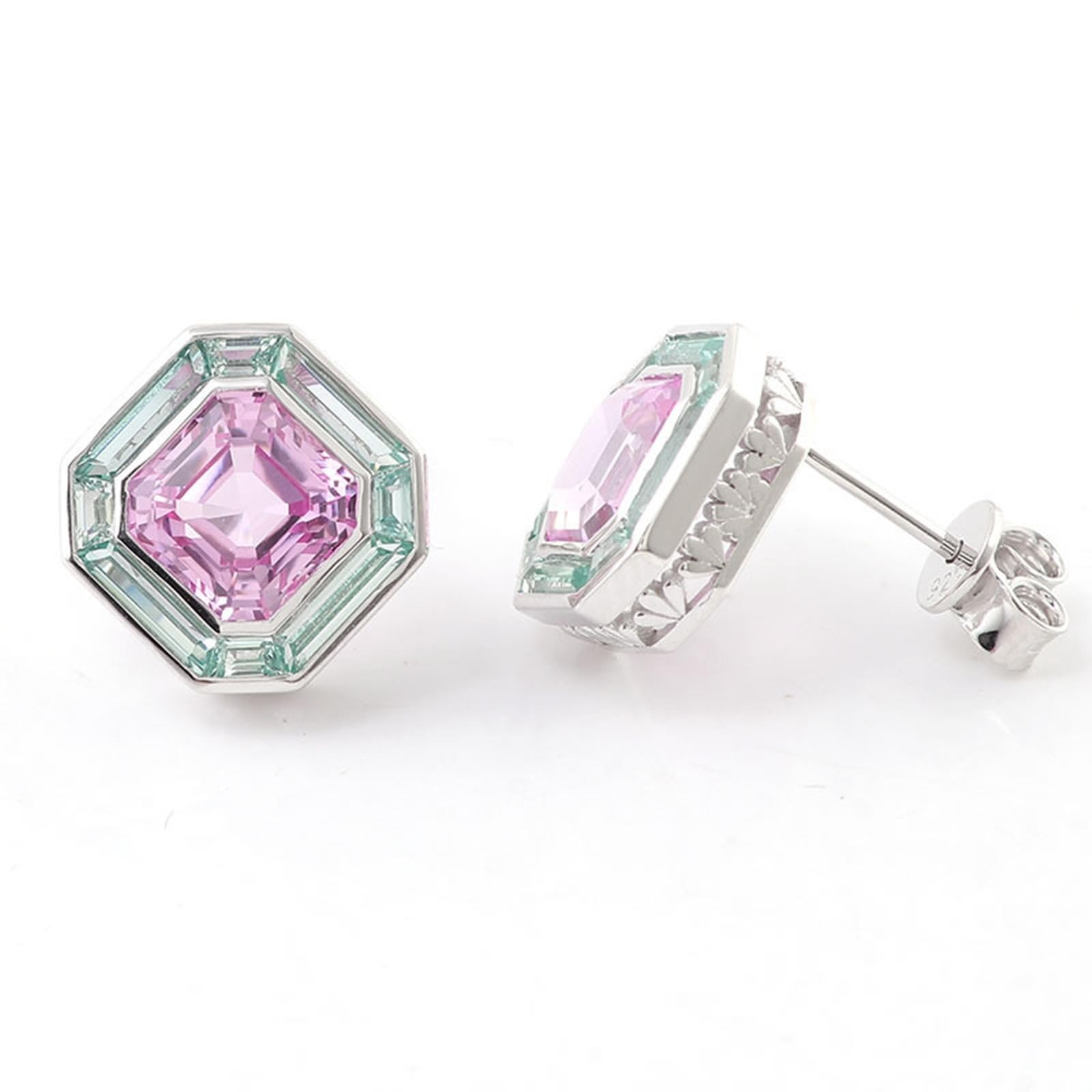 Pendientes Mujer con Zafiro Rosa y Verde Laboratorio, Oro Blanco 9K/14K/18K, Joyería Pendientes de Botón con Piedra