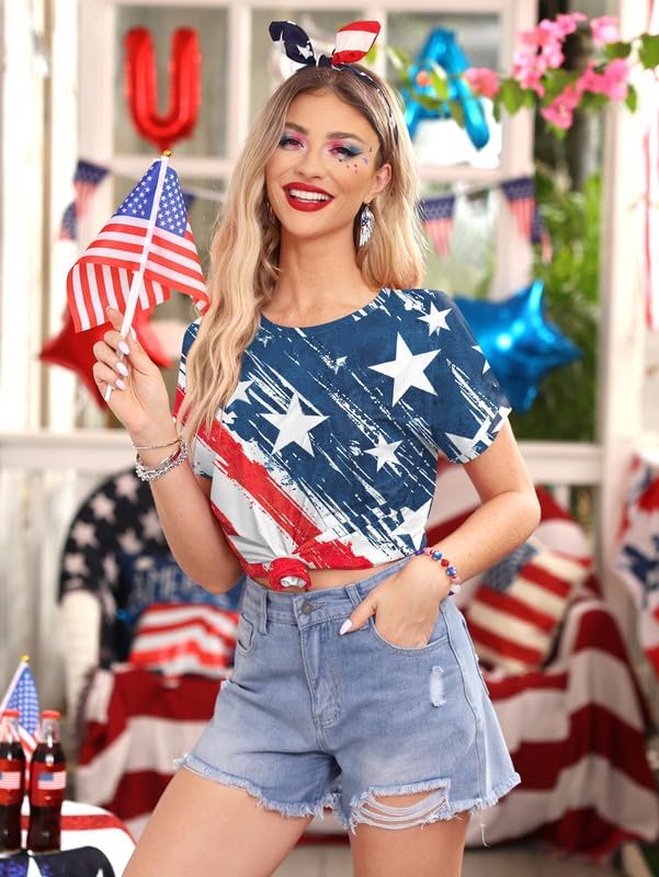 For G and PL Women's 4th of July American Flag Loose T-Shirts Short Sleeve Star Stripes Patriotic Tops - Image 5