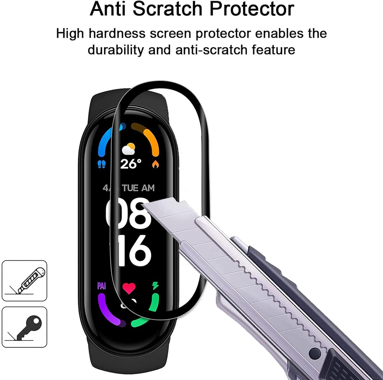 Quanen Electronic Schermo Pellicola Protettiva per Xiaomi Mi Band 7, [4 Pezzi] Anti Graffio, Senza Bolle, Copertura Completa 3D, Bordo Curvo, Flessibile HD PET Trasparente Pellicola Proteggi Schermo