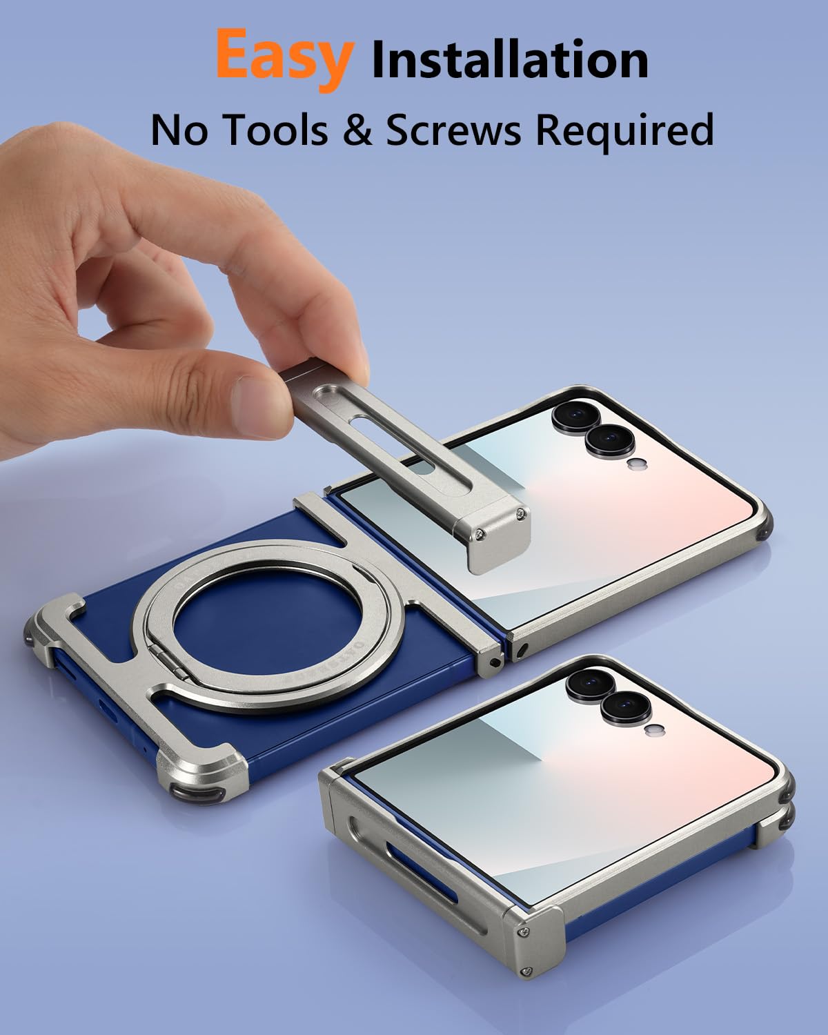 Custodia senza cornice per Samsung Galaxy Z Flip 7 con supporto, girevole a 360°, custodia magnetica con cavalletto, in alluminio e metallo per dissipazione del calore, antiurto, custodia