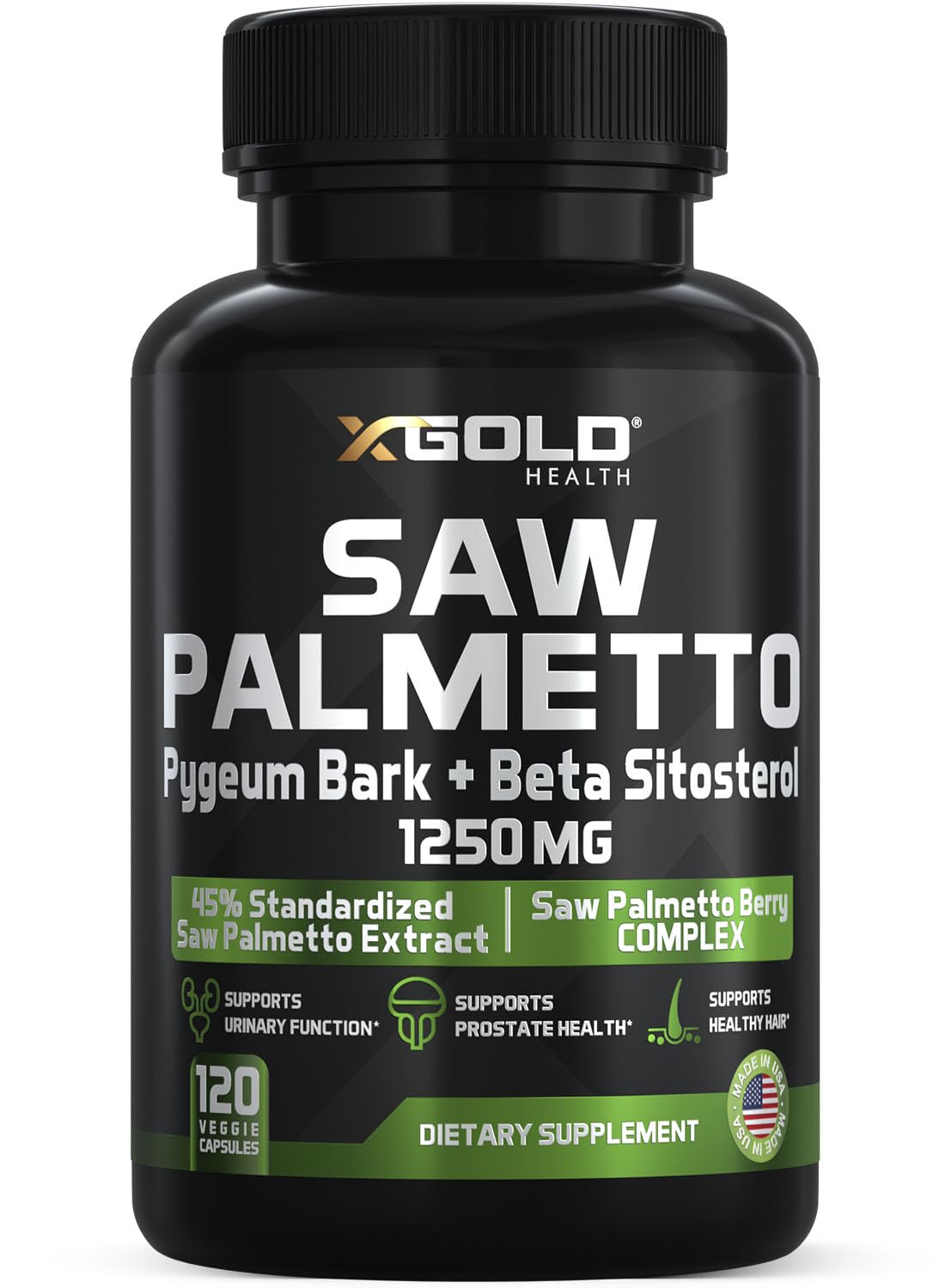 X Gold Health Saw Palmetto Prostate Supplement for Men | Pygeum Bark | Beta Sitosterol Supplement | Potent 3X Formula | Urinary Function Prostate | DHT Blocker Hair Growth| 4 Month Supply Made in USA