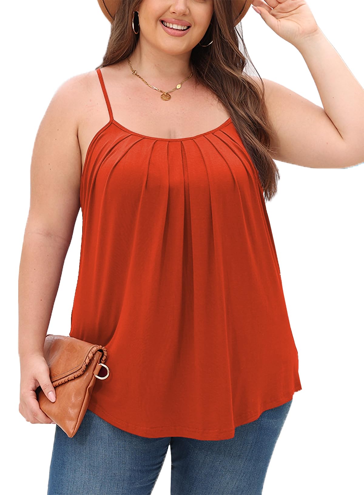 ForHailey Women's Plus Size Tank Tops Loose Casual Summer Pleated Flowy Adjustable Strap Sleeveless Camisole Tank Tops