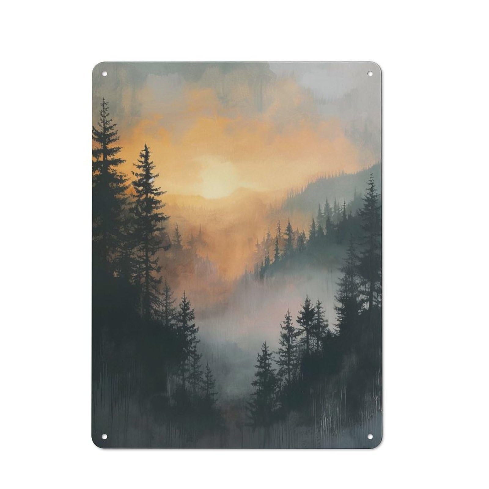Junmoney Style-4 Misty Forest Sunset Rustic Metal Plaque 40X30cm For Living Room Wall, Suited To Home Wall Decor Collectors