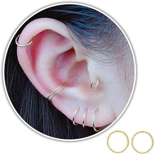 Miniatura 111 de Small Gold or Sterling Silver Huggie Hoop Earrings for Women Cartilage Nose Helix Tragus