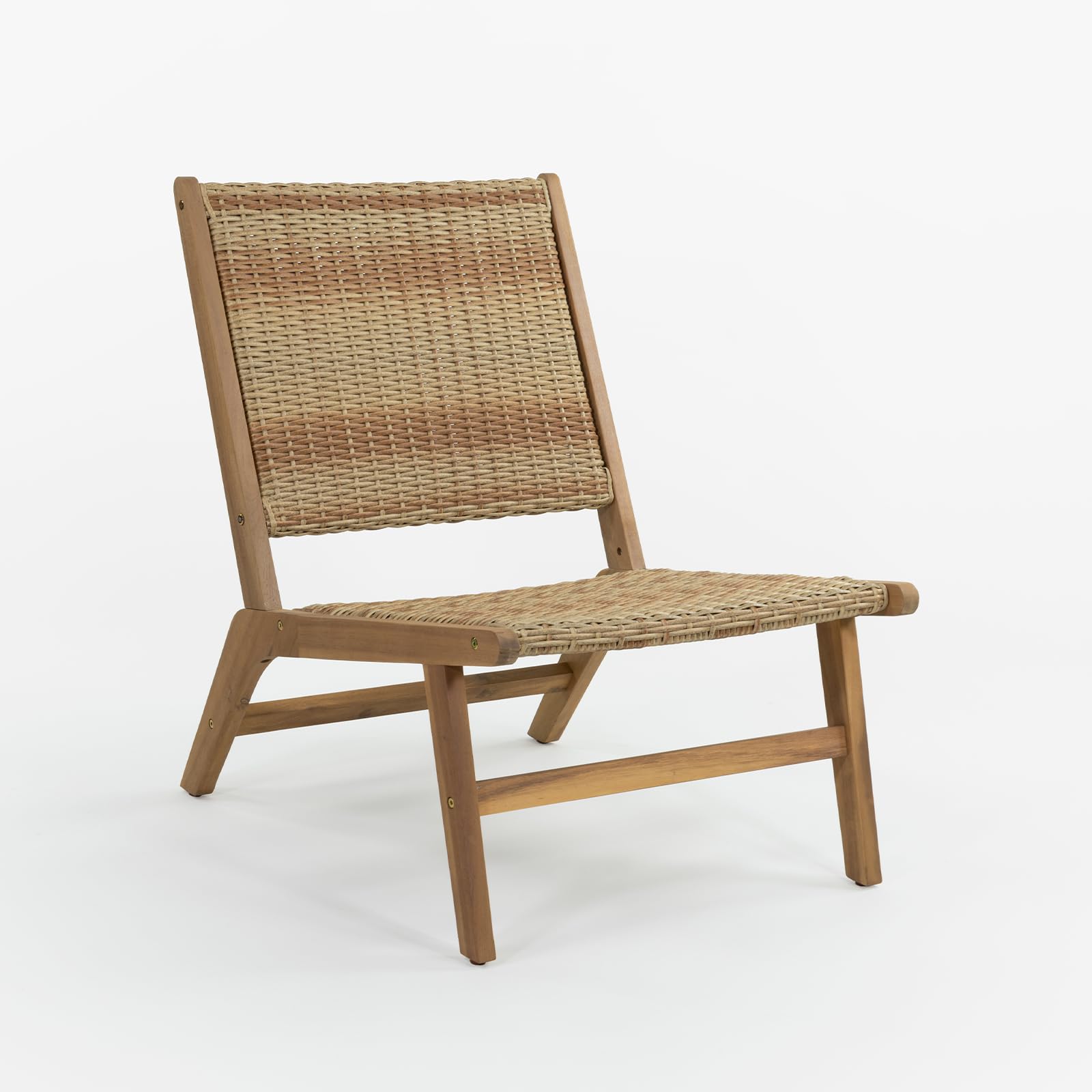Vaukura Sillón de Madera de Acacia y Mimbre Sintético Elvia Color Beige
