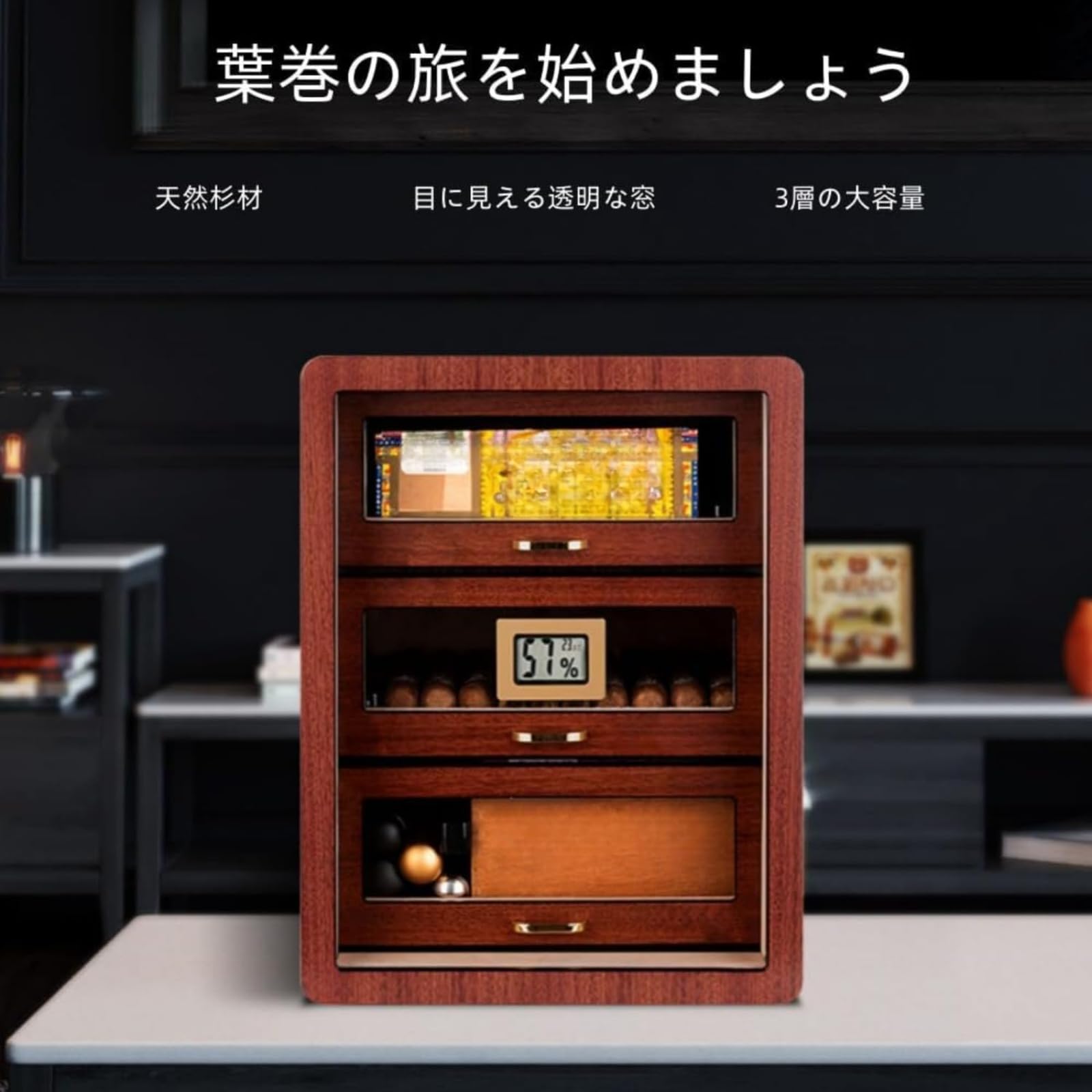 キャビネット形ヒュミドール 湿度計付き エントリーセット 100%LiFE