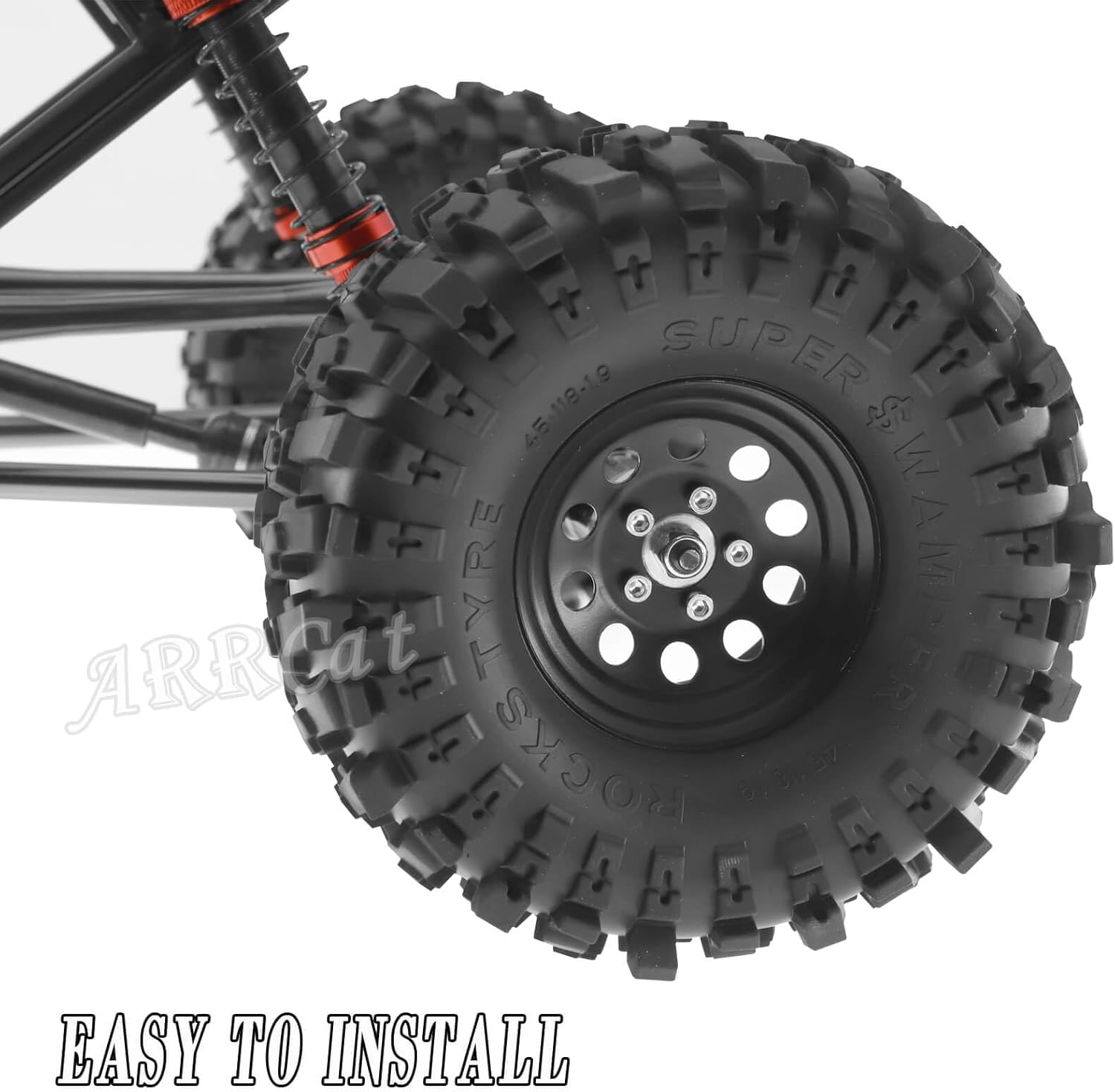 Aluminum RC 1.9 Beadlock Wheel Rims and Tires for 1/10 RC Crawler Car SCX10 SCX10 II 90046 SCX10 III AXI03007 SCX10 Pro TRX4 TRX6 D90 Gen7/8 VS4-10 MST CFX,1.9 Beadlock Wheels and Tires,Black
