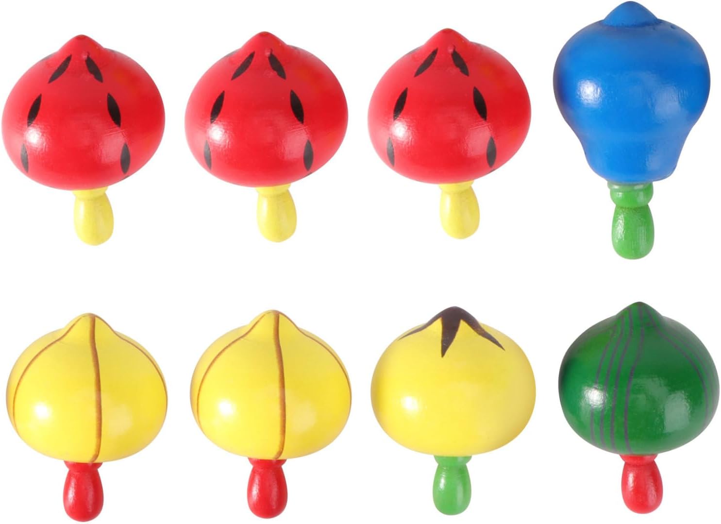 8Pcs Wooden Tops Smooth Polished Colorful Spinning Plaything for Hand-eye Coordination Educational Outdoor