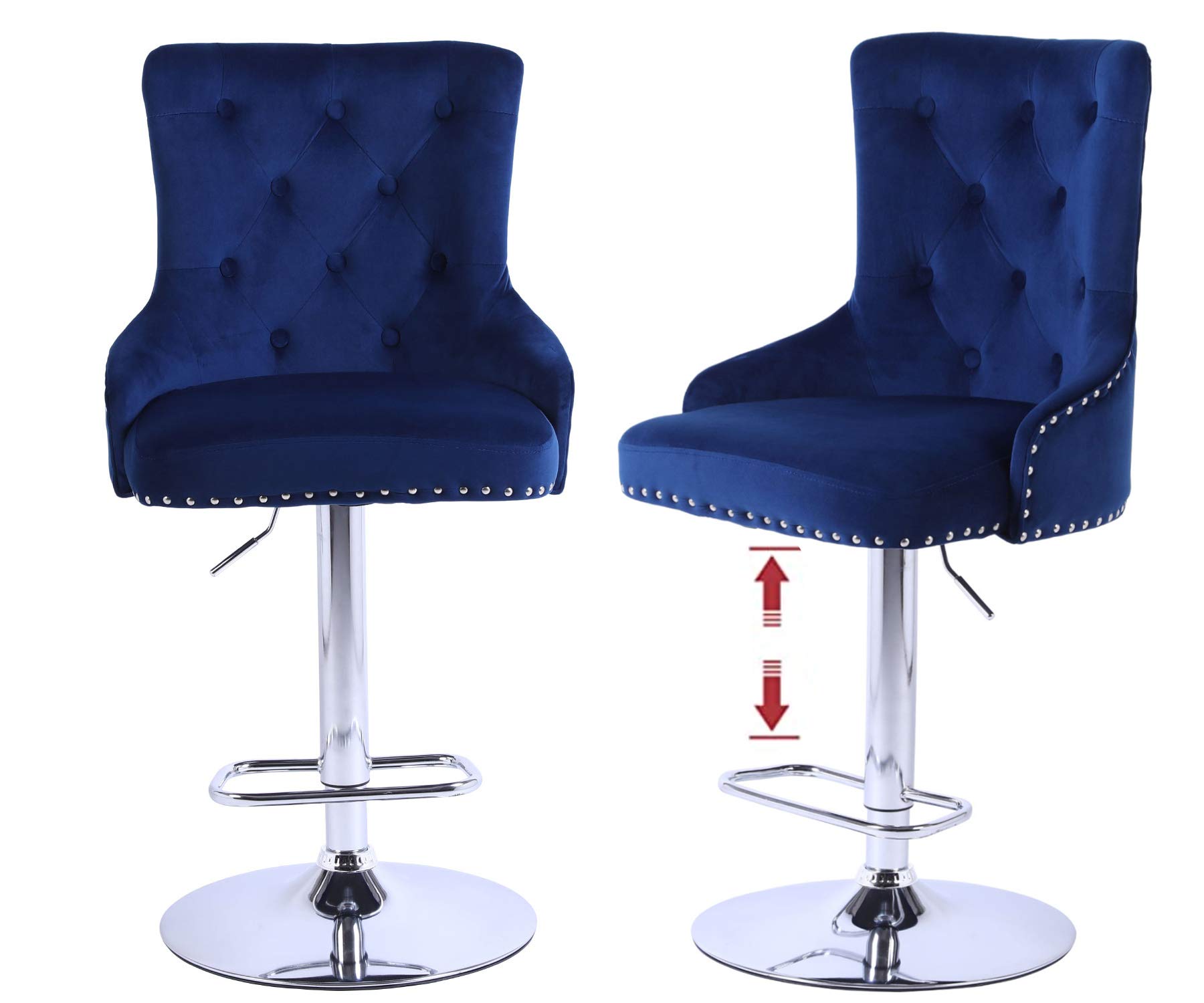 Buy Modern Bar Stool Chairs Set of 2 Velvet Blue Kitchen High Bar