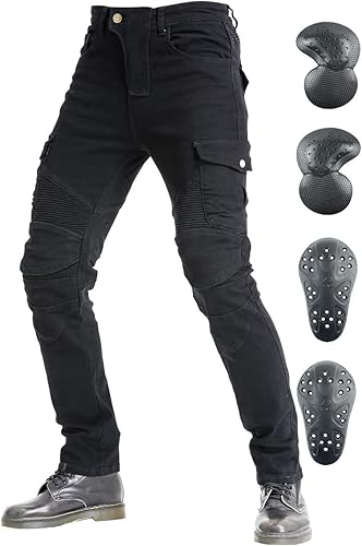 Miniatura 1 de Pantalones de motociclista para hombre, pantalones de mezclilla, protectores con rodilleras y almohadillas de cadera VES6 (negro, XL  34)