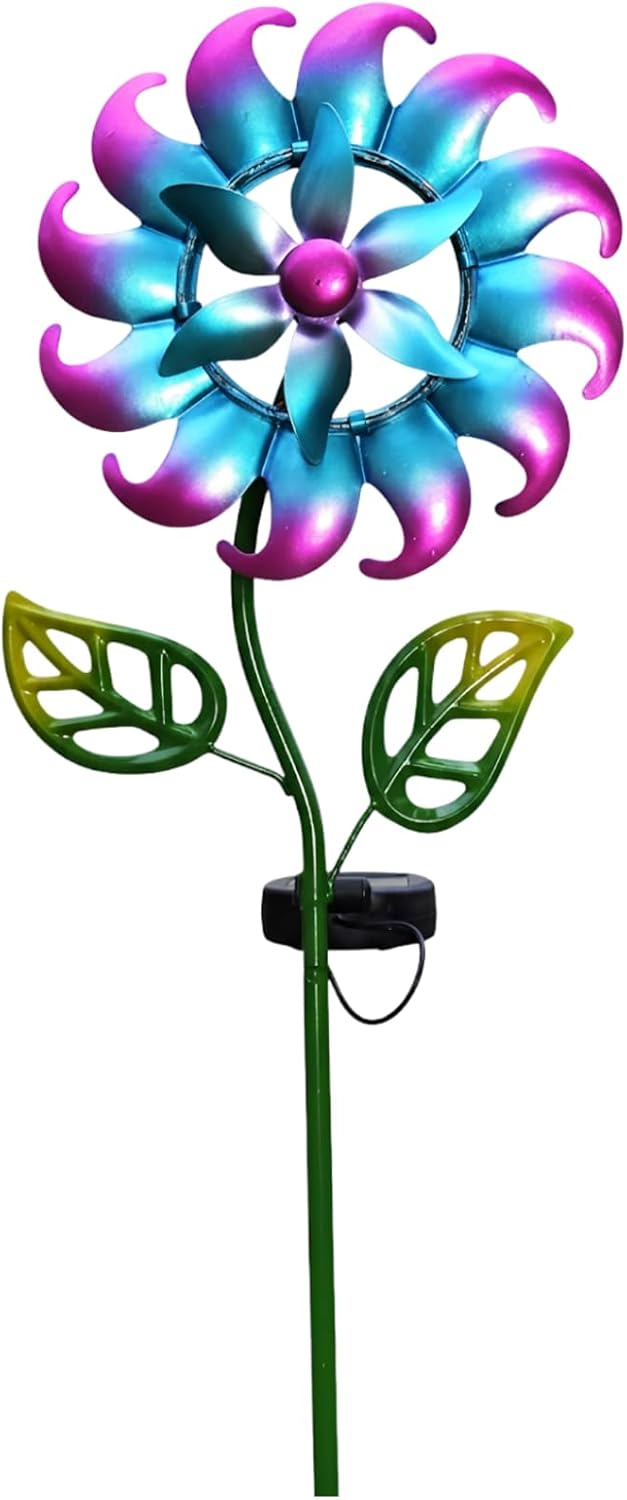 Blue Solar Wind Spinner, 36.6 in Metal Wind Sculpture for Garden Decoration, Kinetic Windmill with Color-Changing Led, Weatherproof for Outdoor, Lawn, Patio