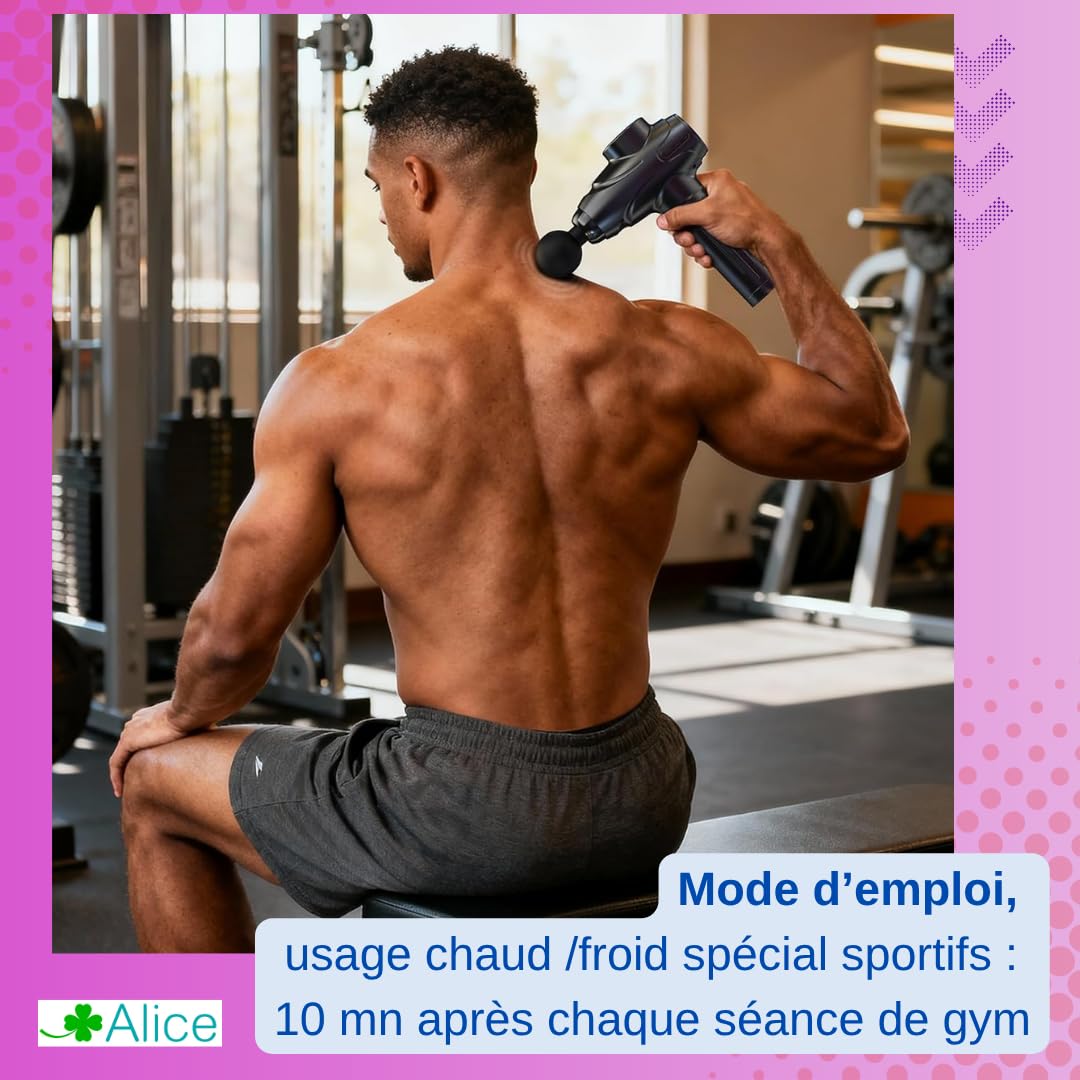 Massage gun chauffant, masseur musculaire, chaud ou froid, 5 vitesses, contre les courbatures après le sport (froid), ou contre les douleurs et rhumatismes (chaud) / usb
