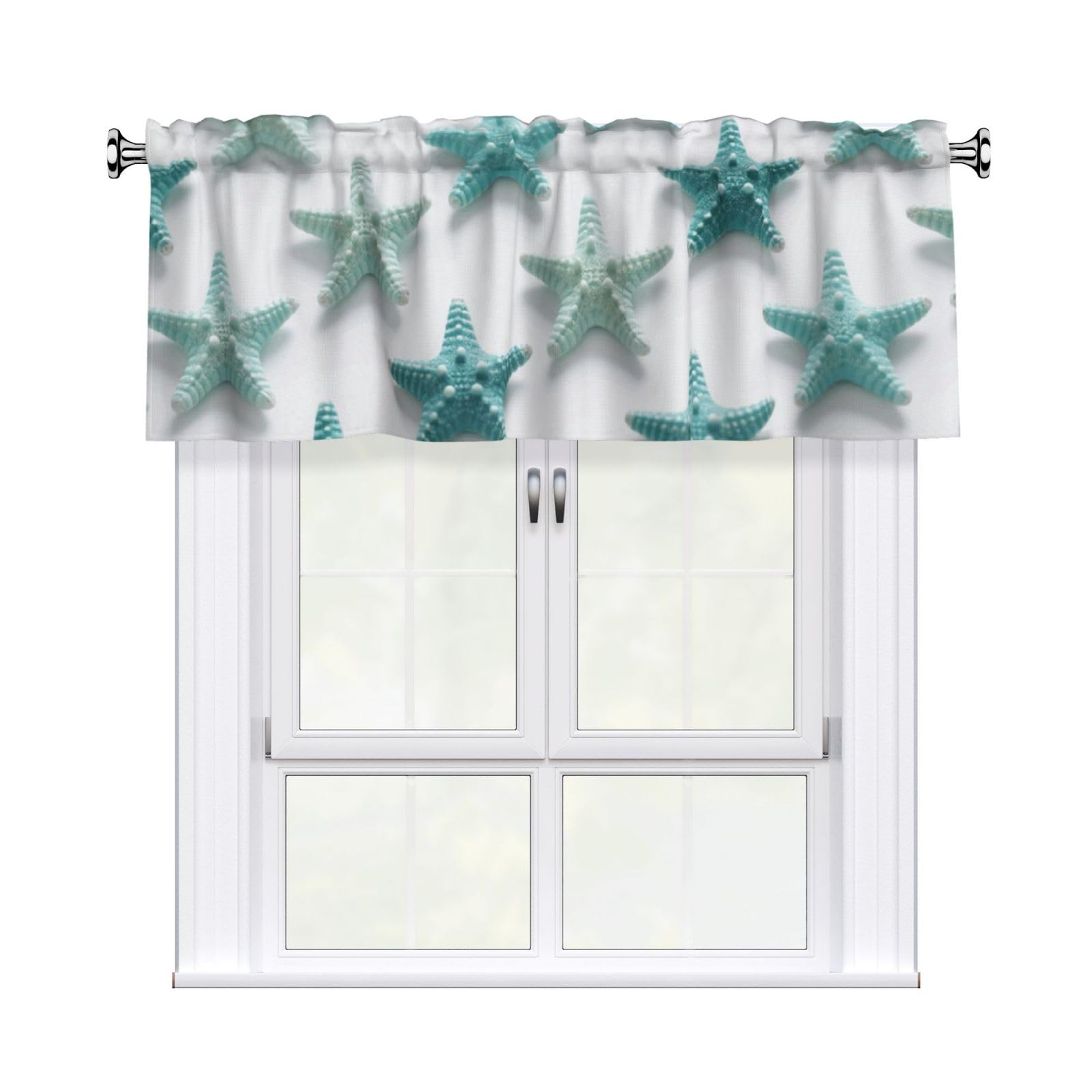 FekiLoot Starfish Curtain Valance for Windows, Kitchen Window Valances Rod Pocket Window Treatments Short Curtains Drapes for Bathroom Bedroom Cafe Decor 54x18inch 1 Panel