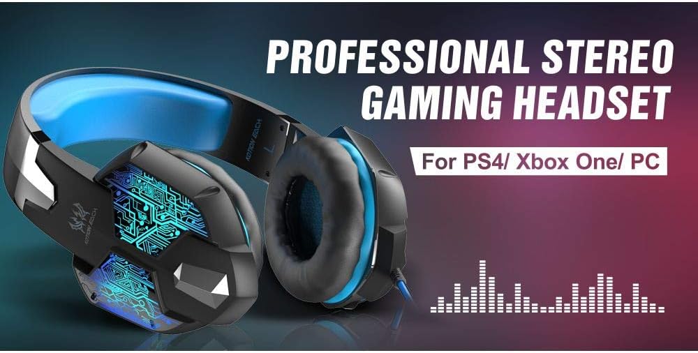 VersionTECH. Gaming Headset for Xbox One/PS4 Controller, PC, Wired Surround Sound Gaming Headphones with Noise Cancelling Mic, RGB LED Backlit for Nintendo Switch/3DS, Mac, Destop Computer Games -Blue