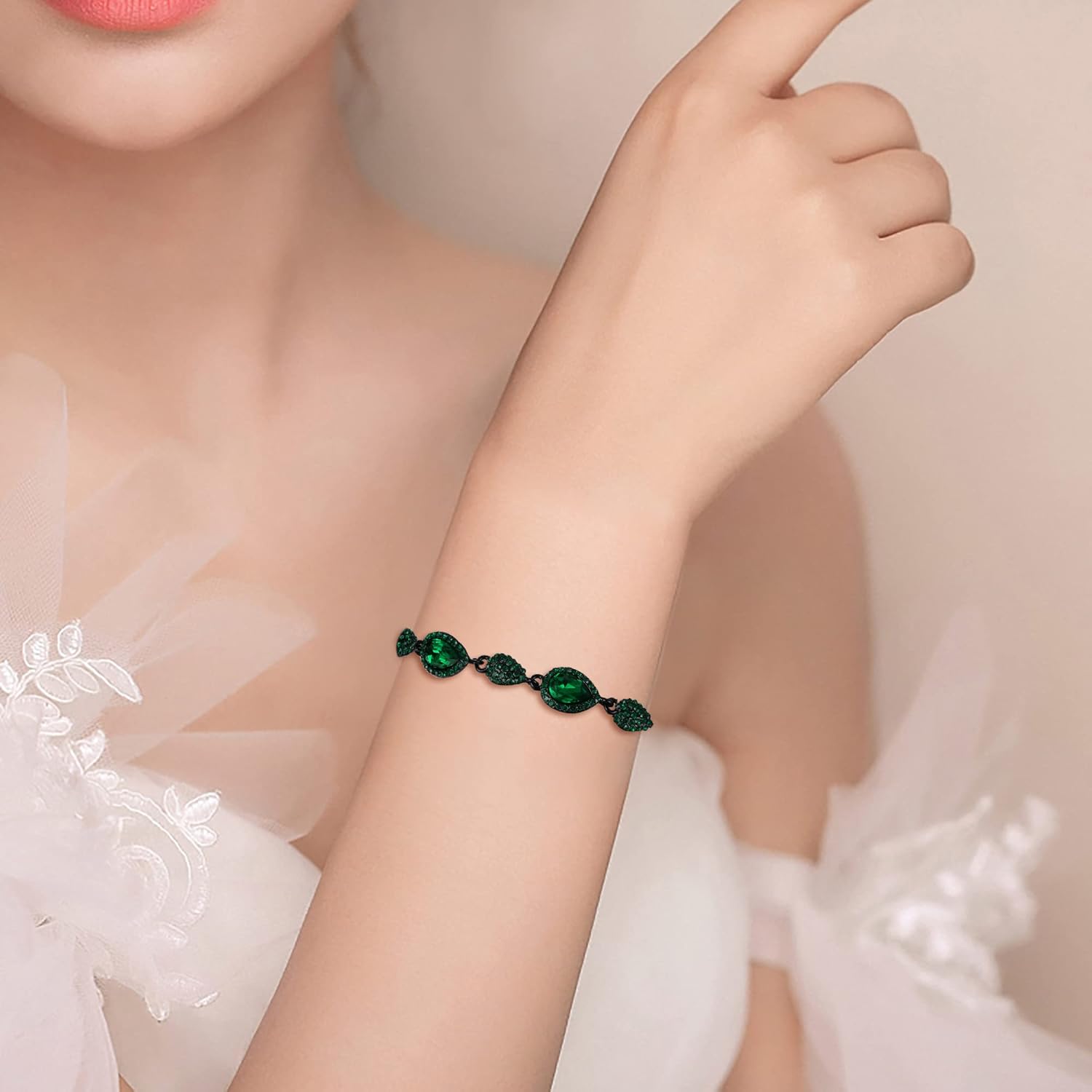 EleQueen Women's Wedding Bridal Jewelry Sets for Brides Bridesmaids, Cubic Zirconia Teardrop Necklace Tennis Bracelet Dangle Earrings Jewellery Set - Image 4