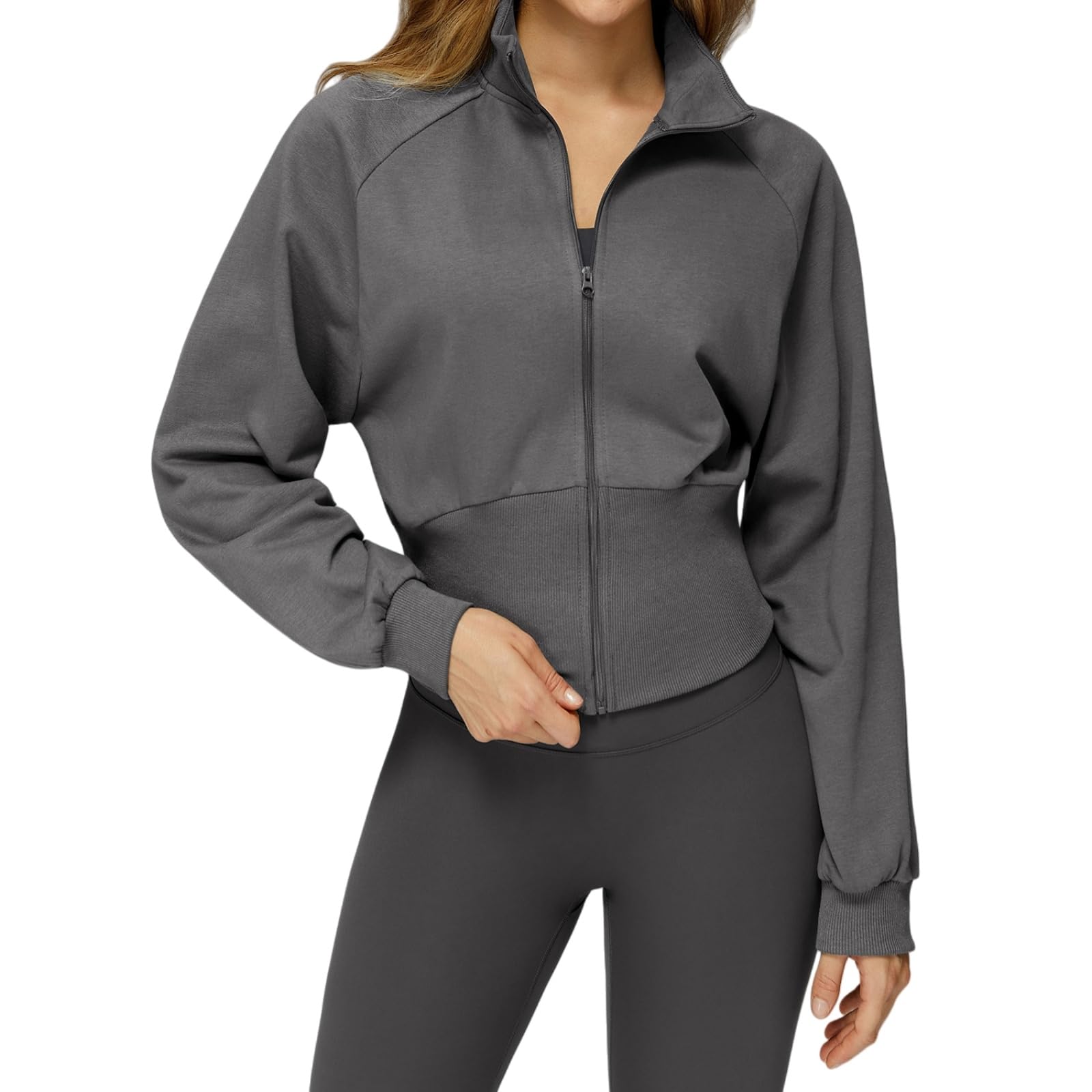 Damska kurtka sportowa z długim rękawem, przycięta bluza treningowa zapinana na zamek błyskawiczny bluza na co dzień sportowa joga slim fit topy dresowe